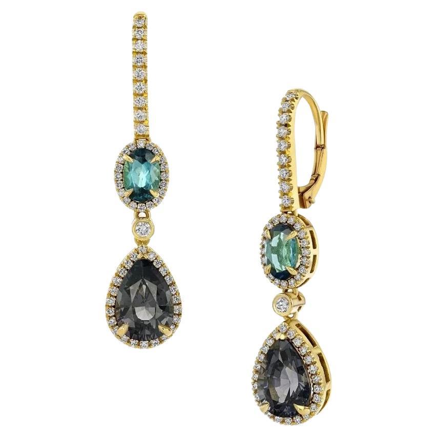 Untreated 5.22ct Spinel and 0.88ct Indigo Tourmaline earrings. For Sale