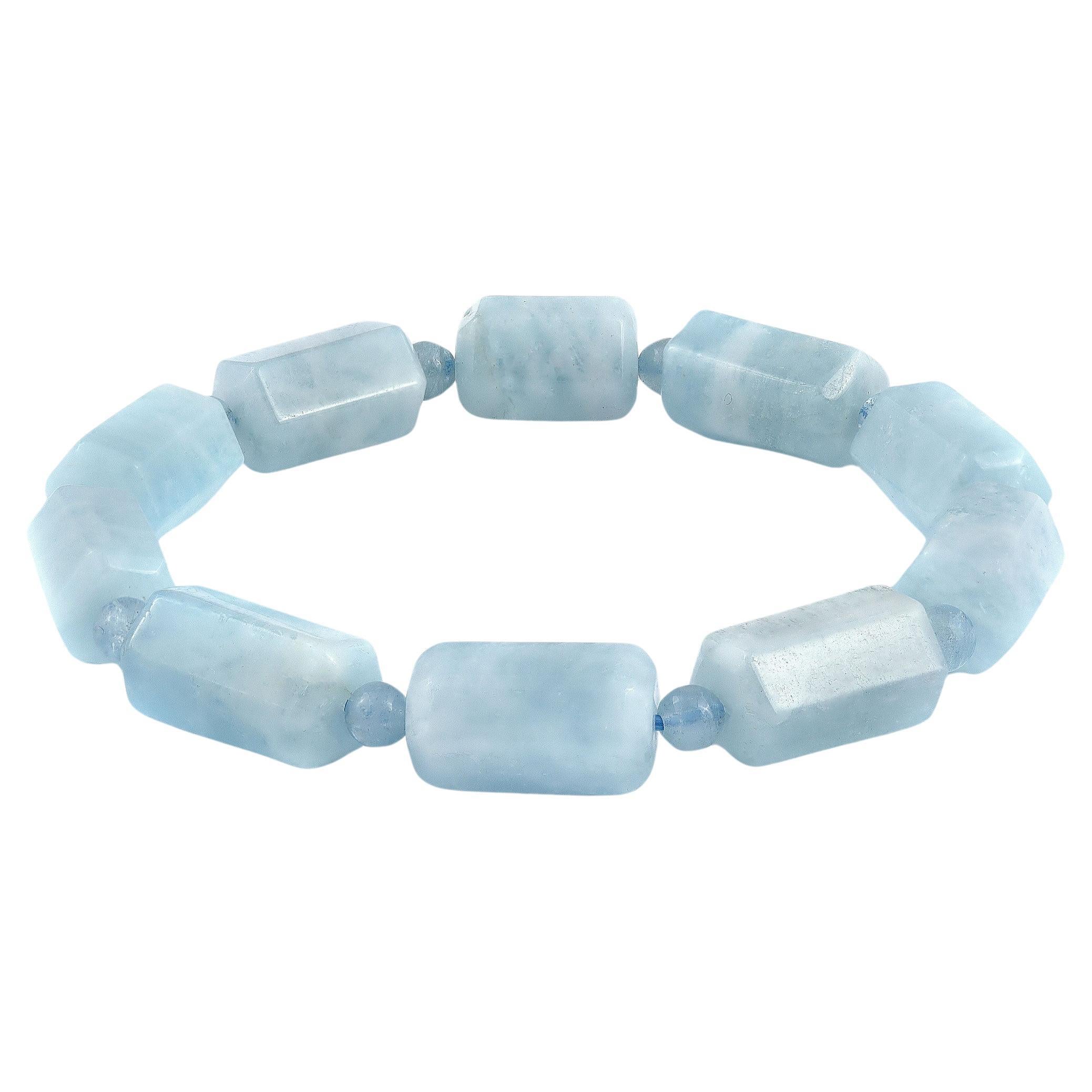Untreated Blue Aquamarine Stone 160.42 cts with Expandable Silk Thread Bracelet