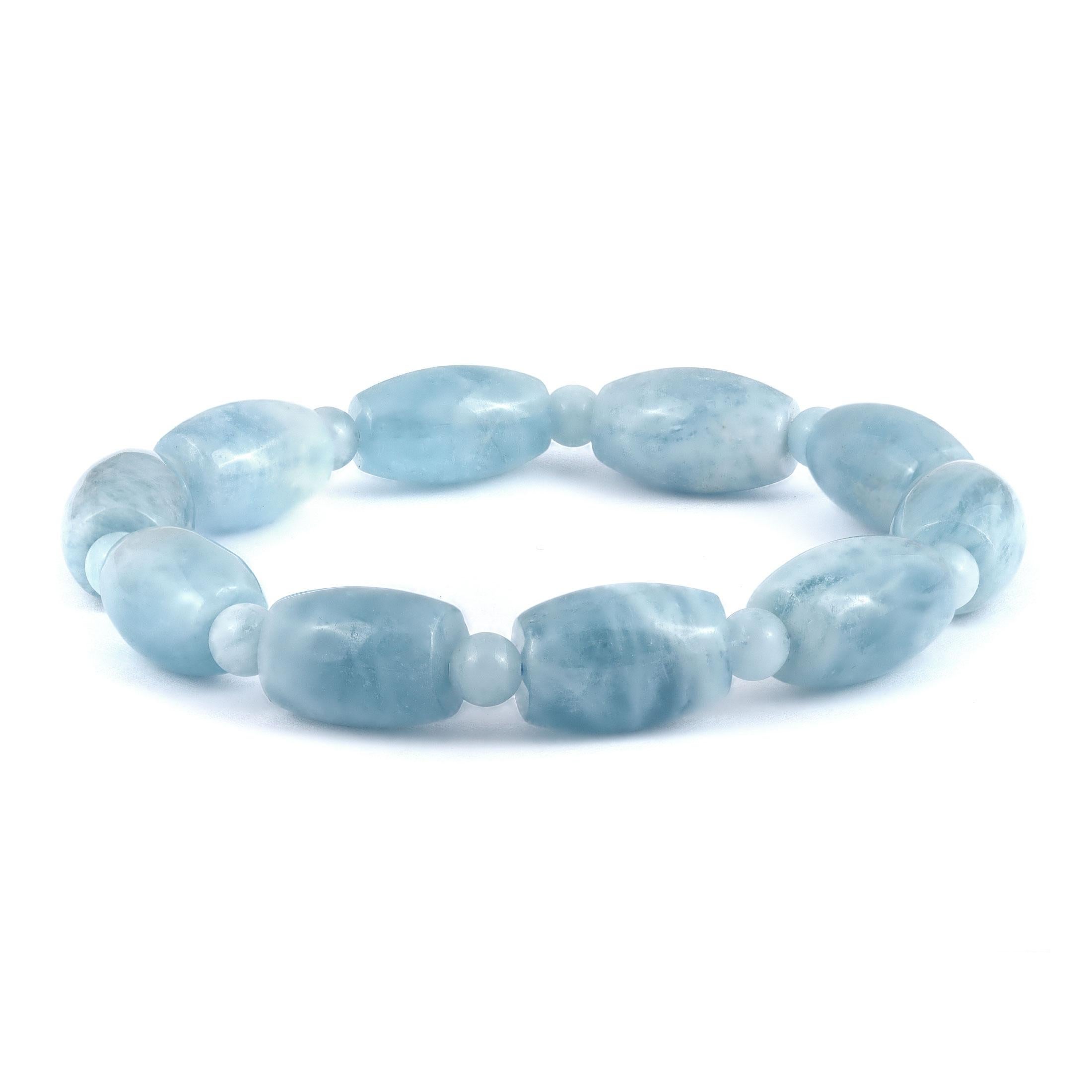 Bead Untreated Blue Aquamarine Stone 170.70 cts with Expandable Silk Thread Bracelet