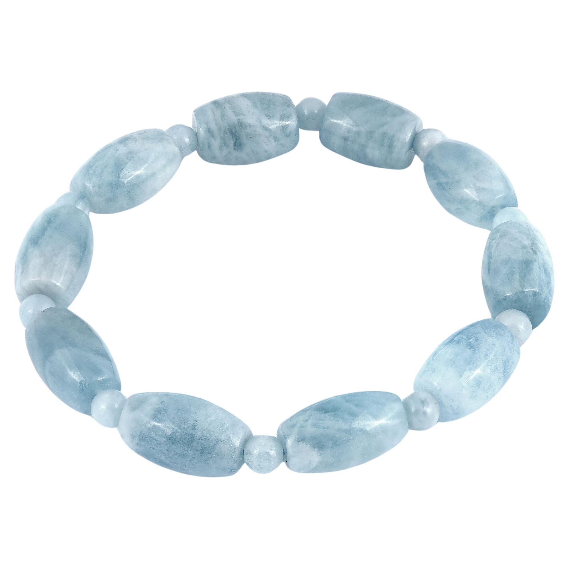 Untreated Blue Aquamarine Stone 170.70 cts with Expandable Silk Thread Bracelet