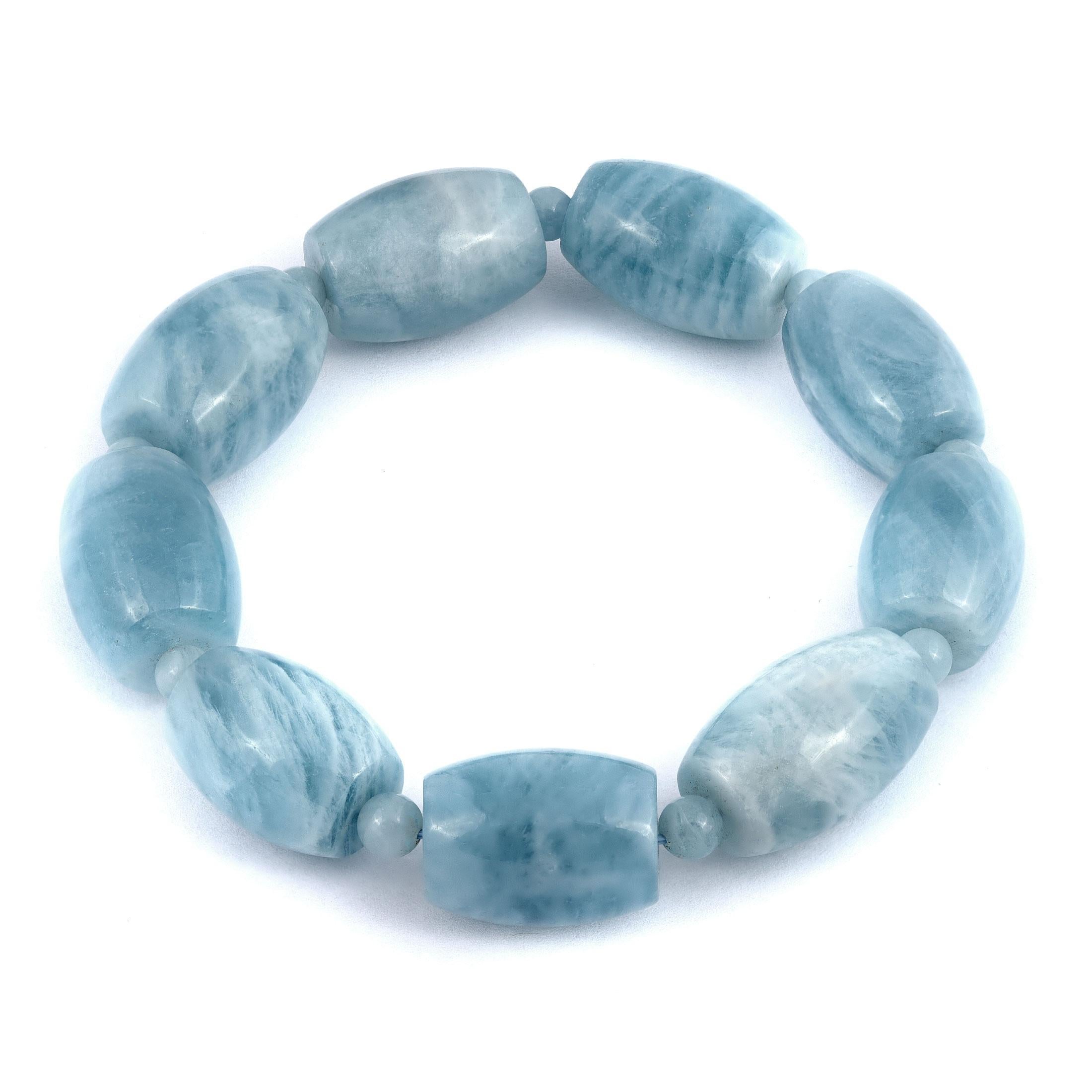 Bead Untreated Blue Aquamarine Stone 312.81 cts with Expandable Silk Thread Bracelet For Sale