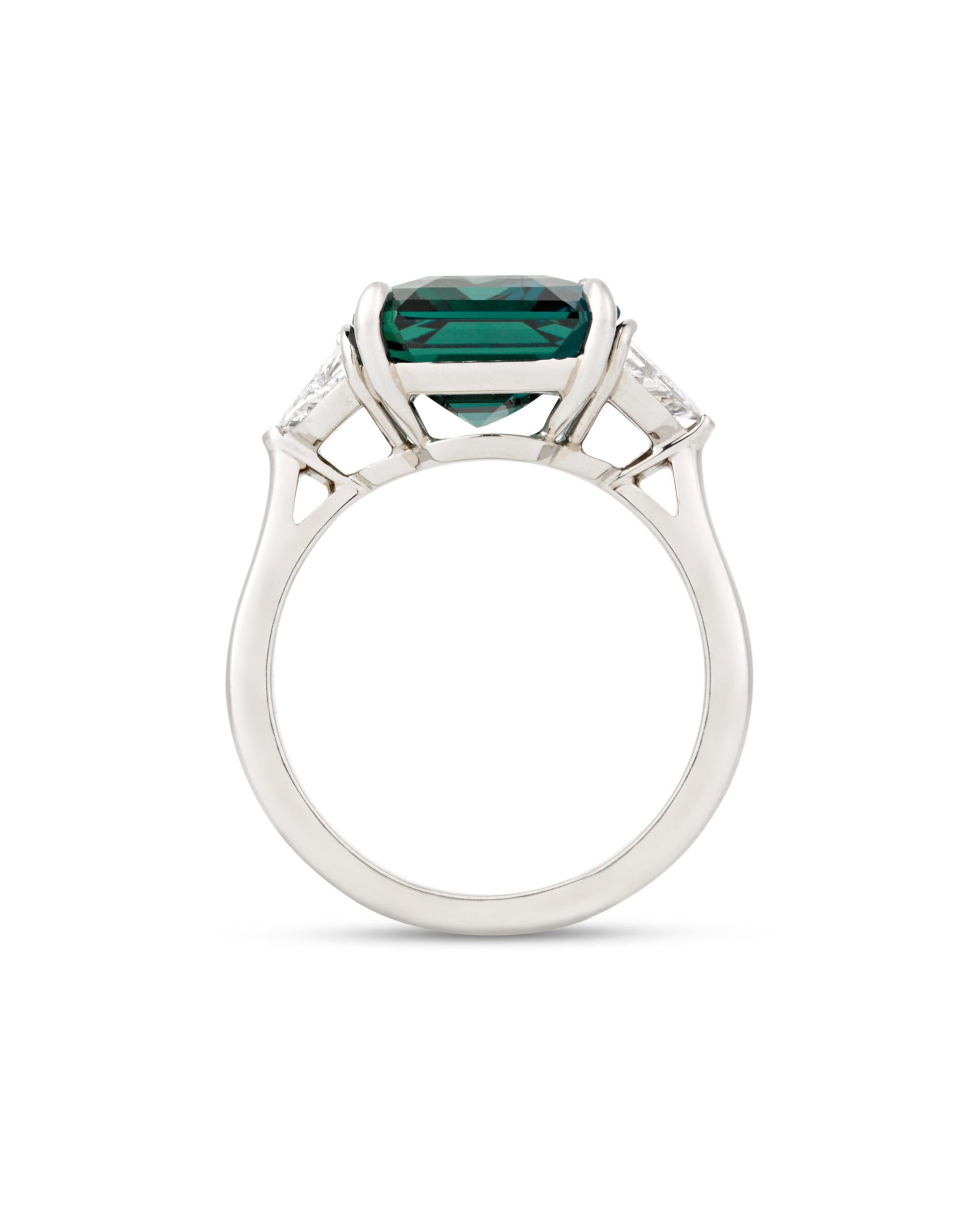 Modern Untreated Bluish-Green Sapphire Ring, 8.03 Carats