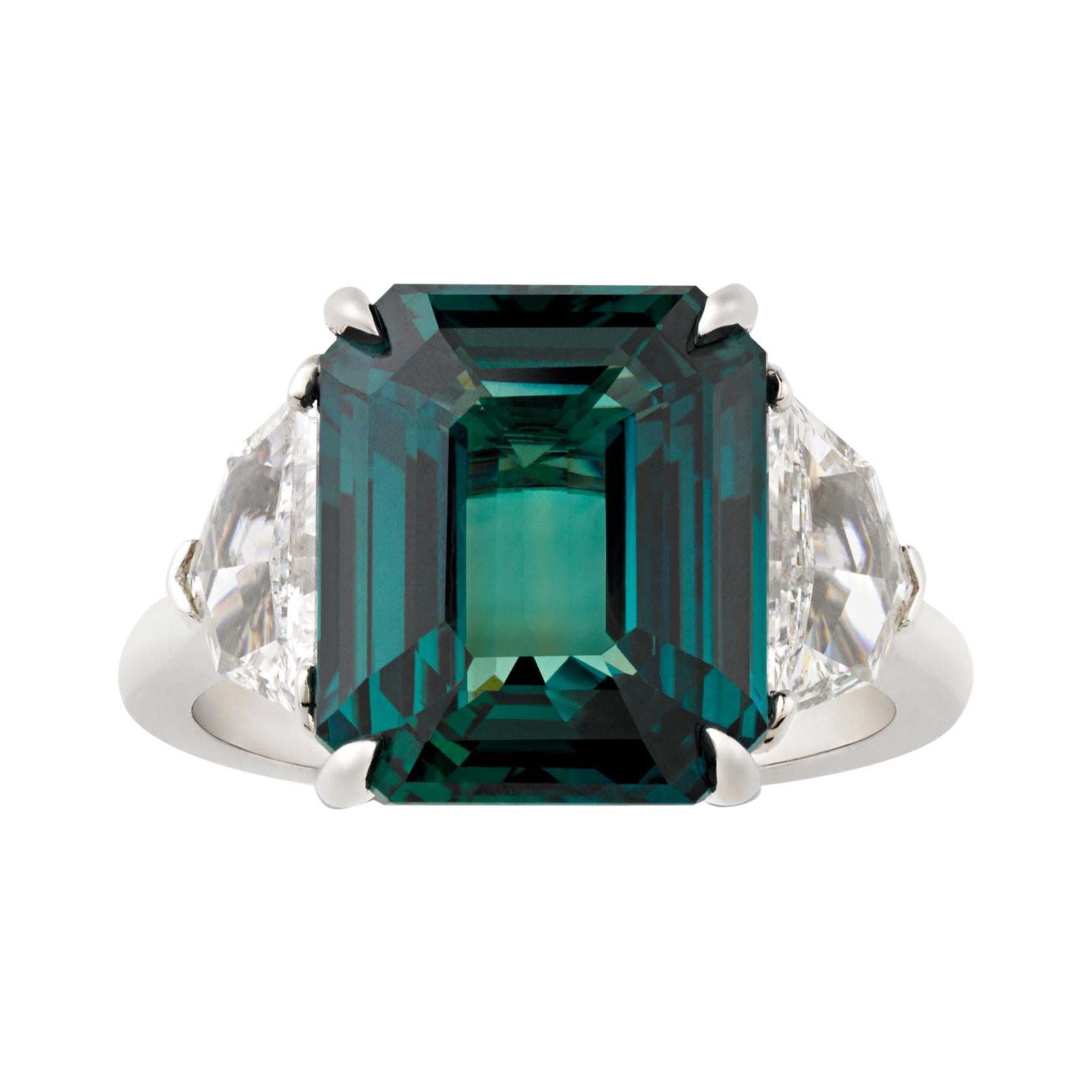 Untreated Bluish-Green Sapphire Ring, 8.03 Carats
