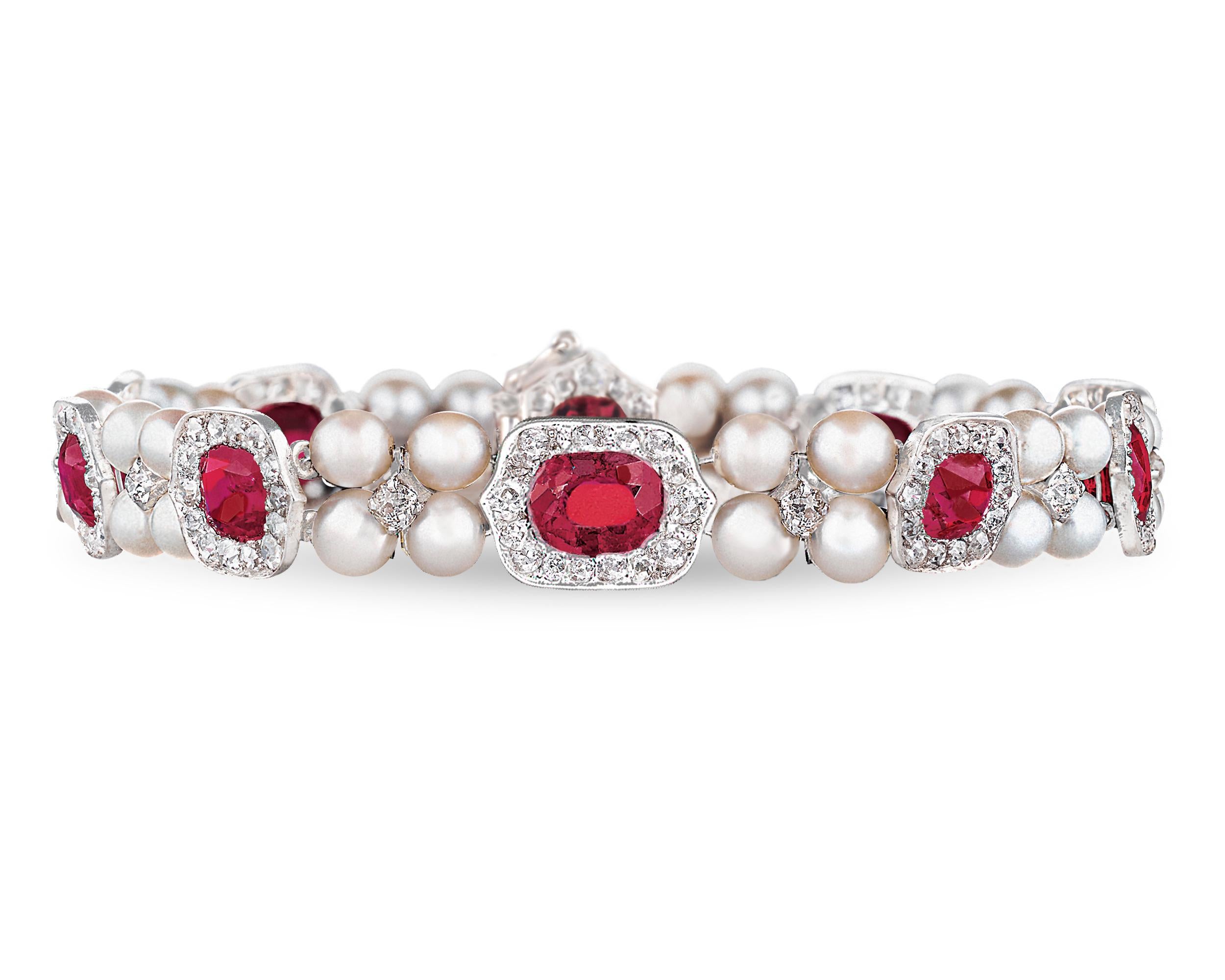 Moderne Bracelet de perles et rubis de Birmanie non traité en vente