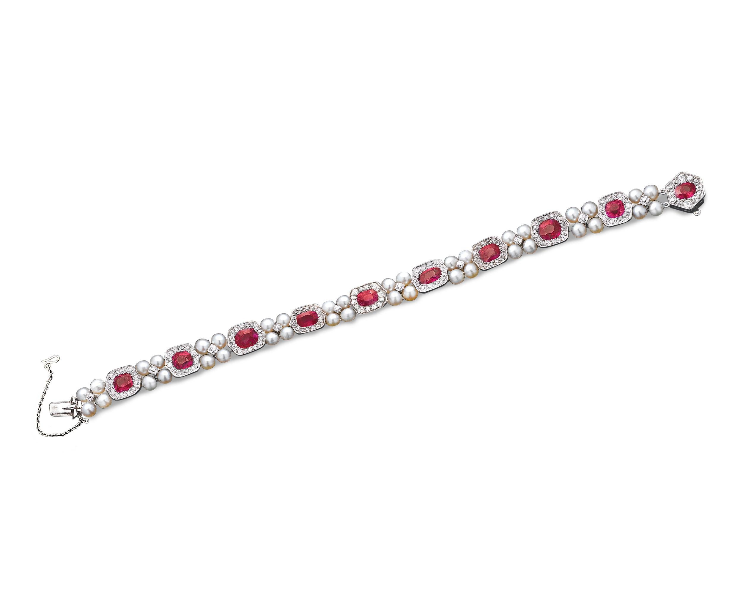 Taille mixte Bracelet de perles et rubis de Birmanie non traité en vente