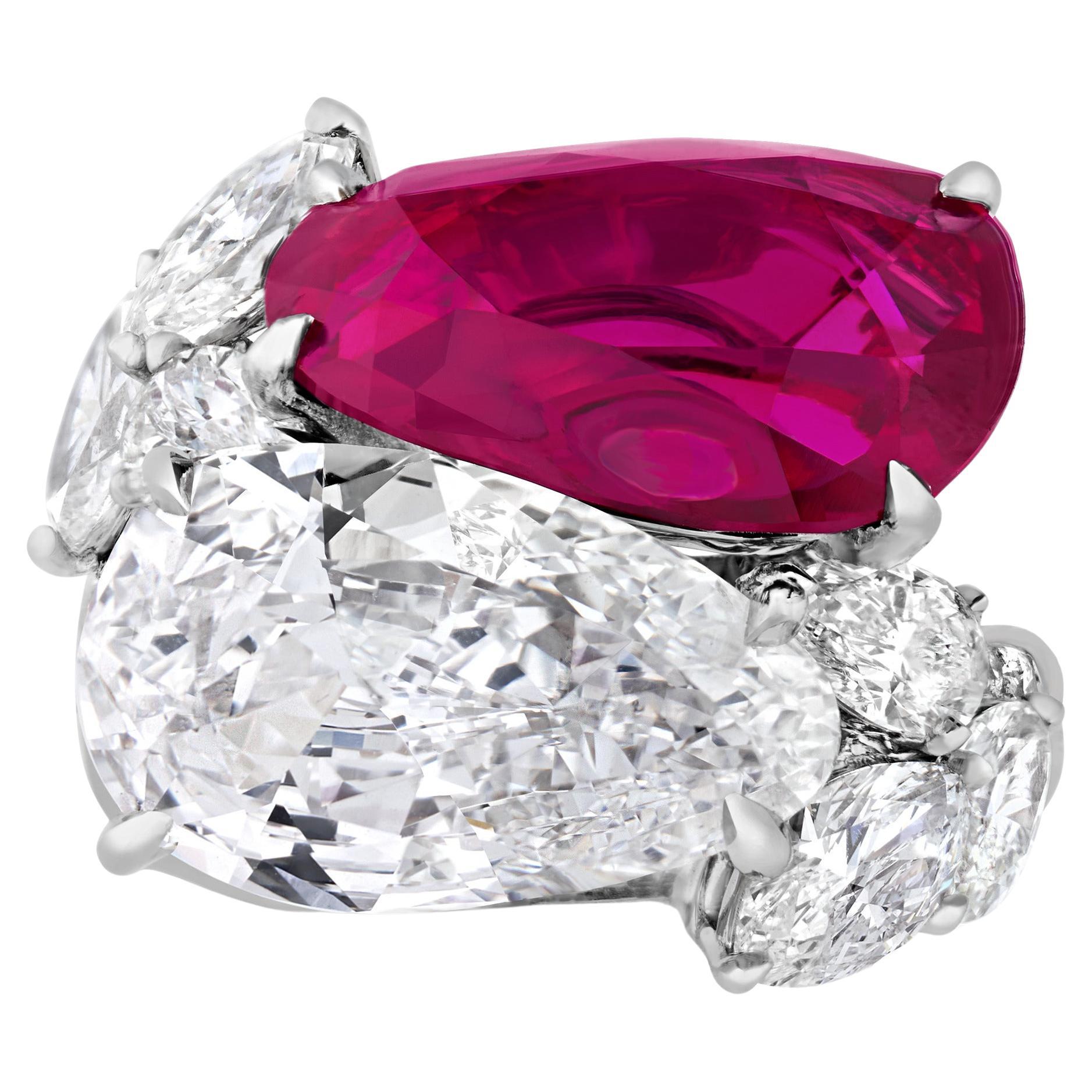 Untreated Burma Ruby Bypass Ring, 5.70 Carats