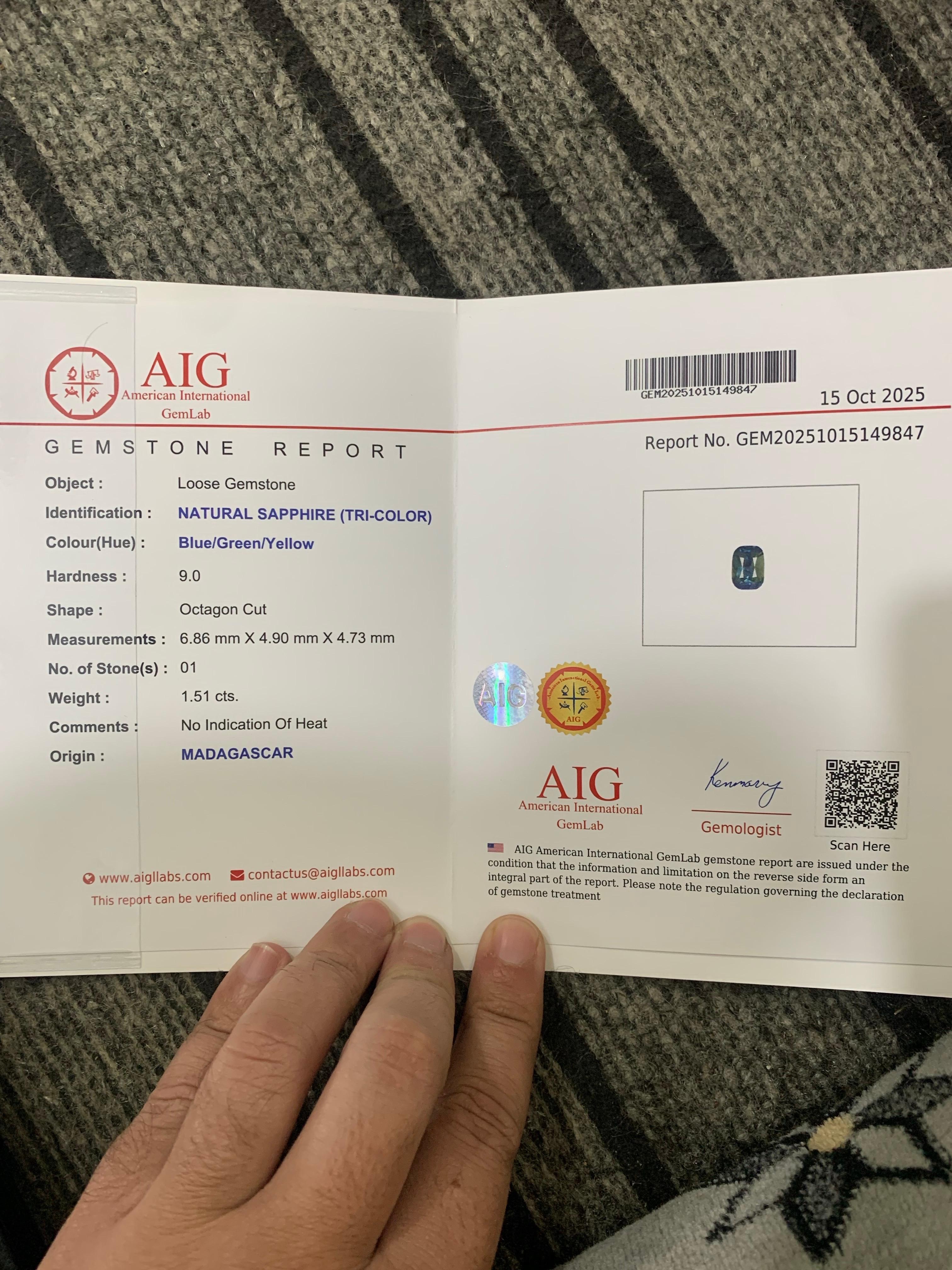Unbehandelter zertifizierter 1,51 Karat natürlicher loser dreifarbiger Saphir aus Madagaskar im Angebot 5