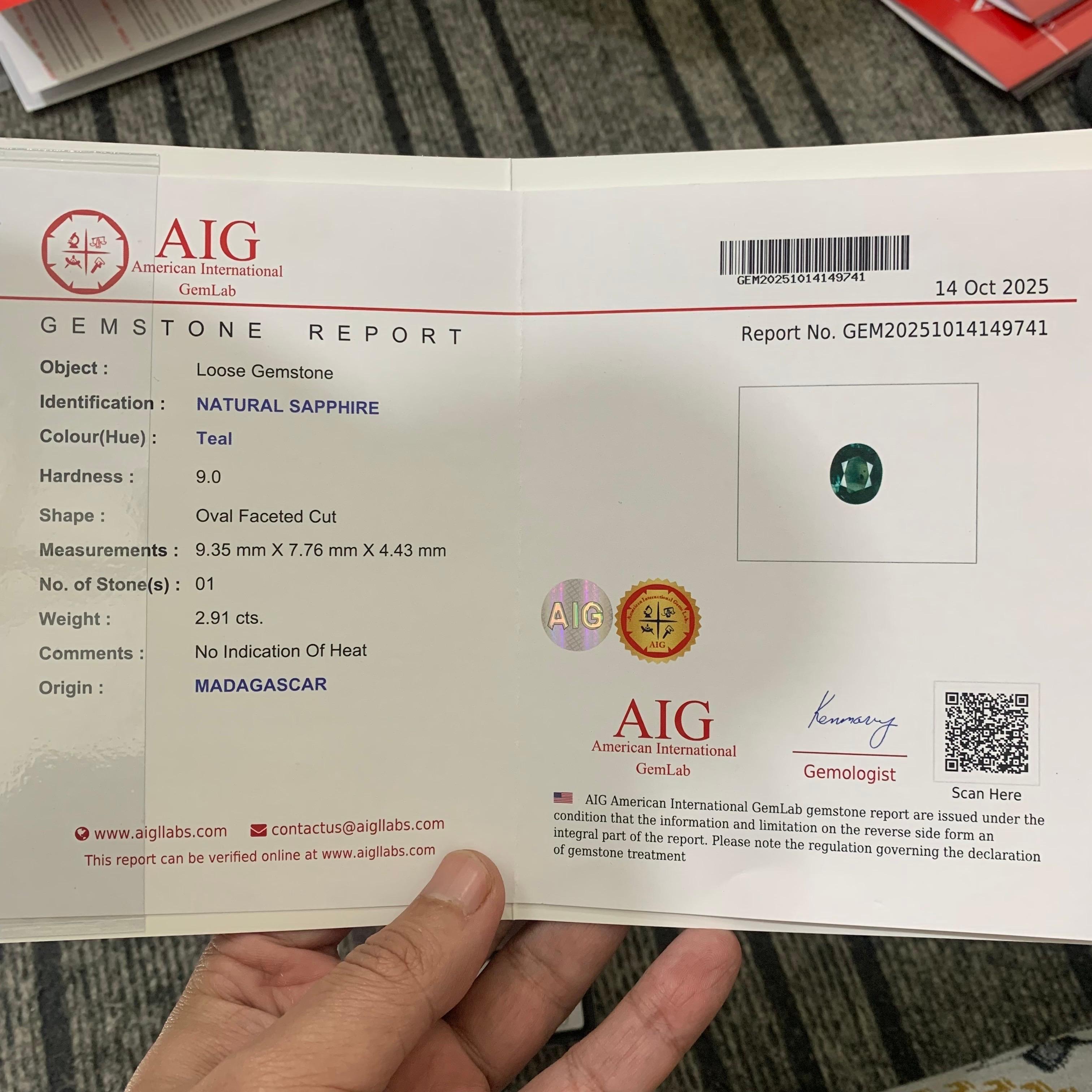 Unbehandelt zertifiziert 2,91 Karat natürliche lose Teal Sapphire Oval Form Edelstein im Angebot 7