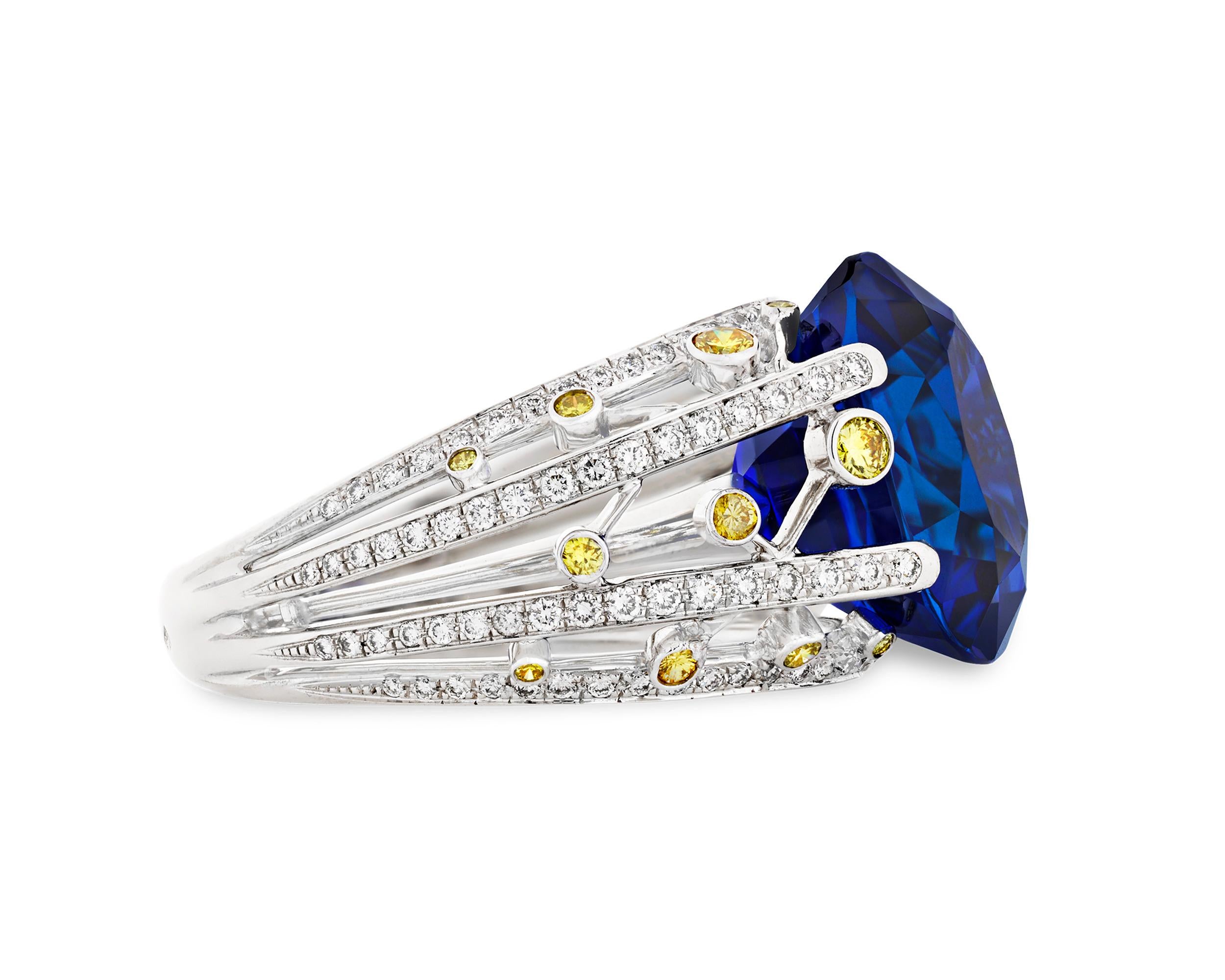 Modern Untreated Ceylon Sapphire Ring by Fred, 15.24 Carat