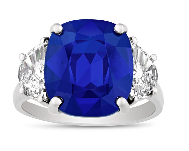 An 8.53-carat untreated Ceylon sapphire displays its coveted royal blue hue at the center of this ring by the celebrated Oscar Heyman. Ceylon sapphires stand among the most sought-after colored gemstones and are highly treasured among gem collectors