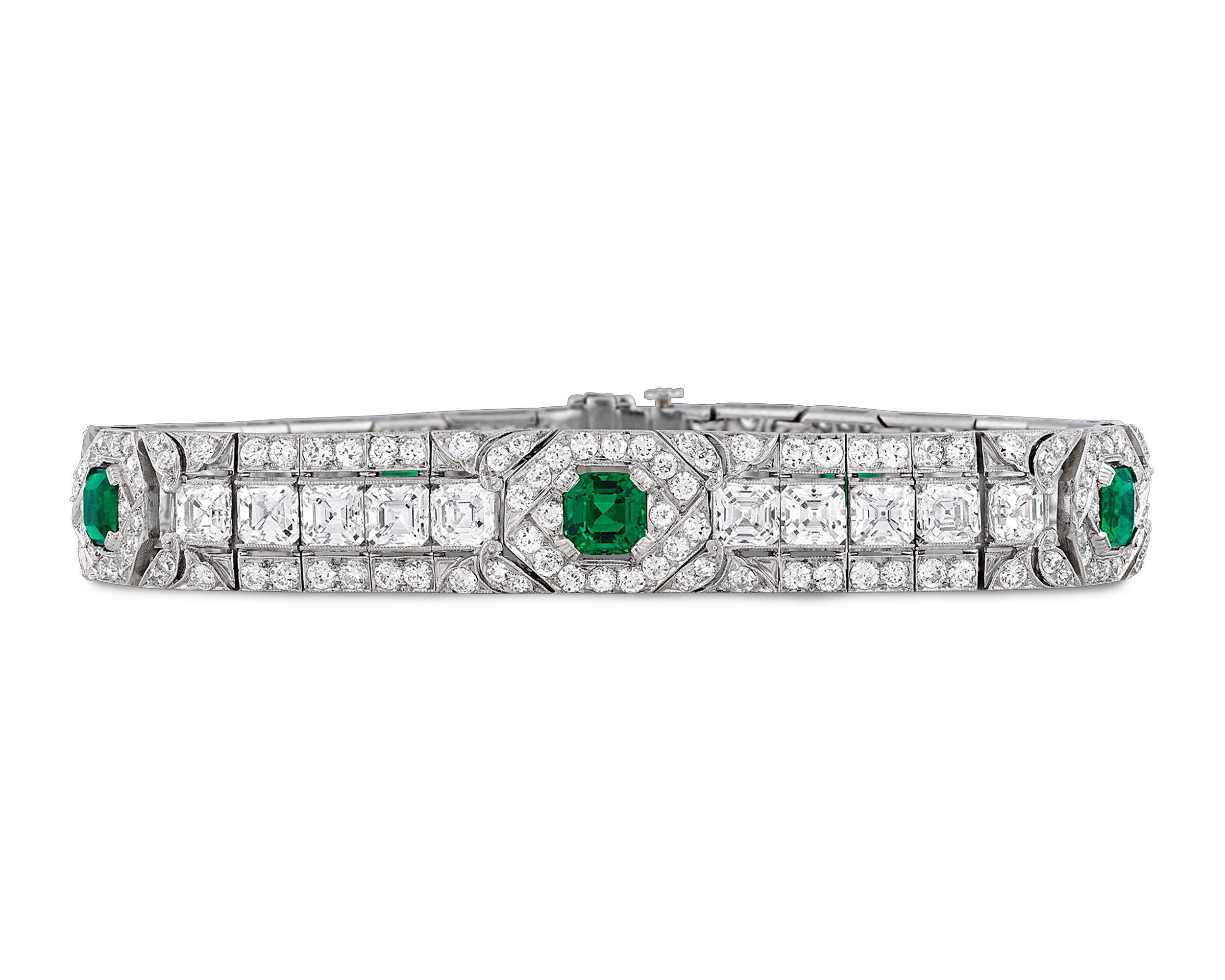 Armband mit kolumbianischem Smaragd und Diamanten, unbehandelt (Art déco) im Angebot