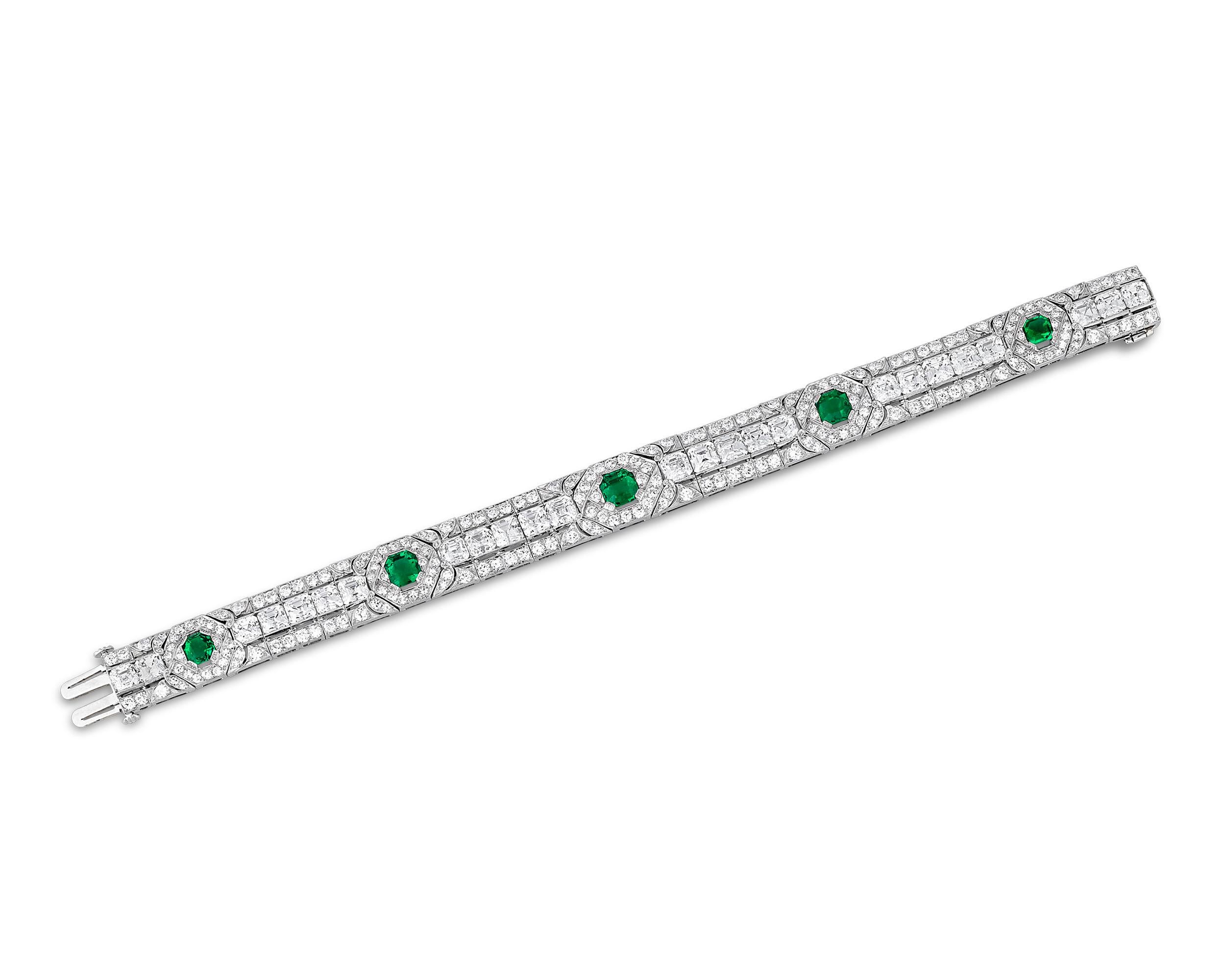 Armband mit kolumbianischem Smaragd und Diamanten, unbehandelt (Smaragdschliff) im Angebot