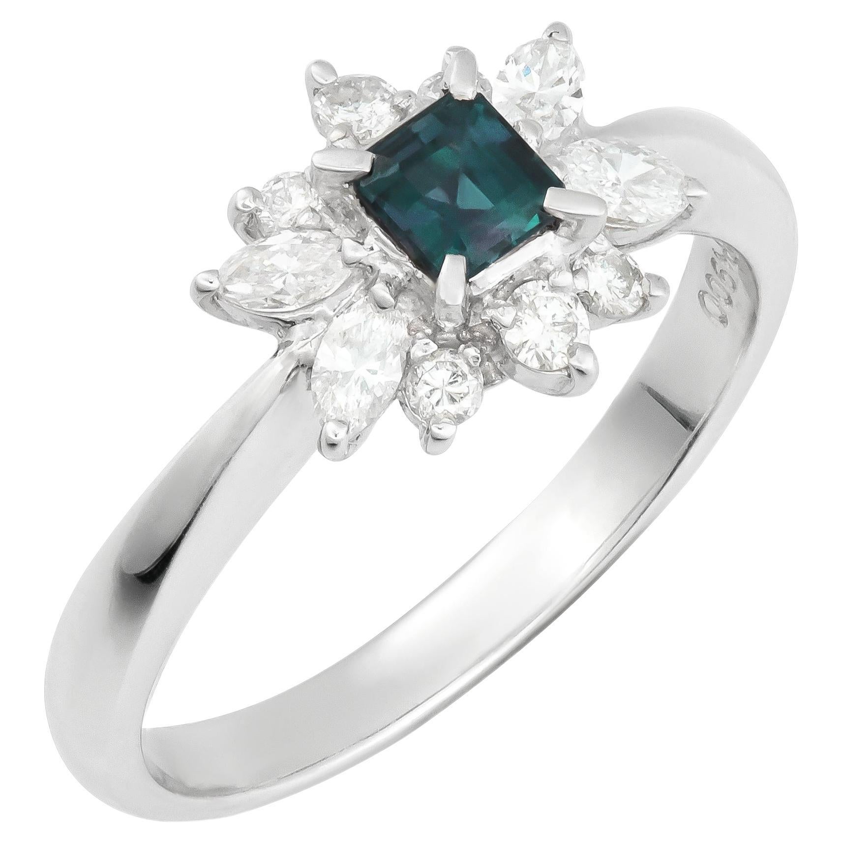 Untreated Color Change Alexandrite Stone 0.30 cts in Platinum Ring with Diamonds For Sale