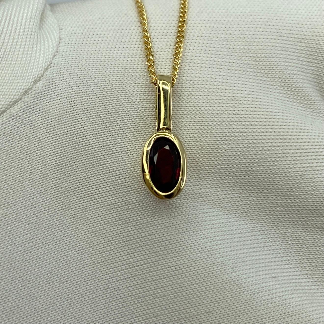 Untreated Deep Red Ruby 0.51ct Oval Cut 18k Yellow Gold Rubover Pendant Necklace For Sale 6