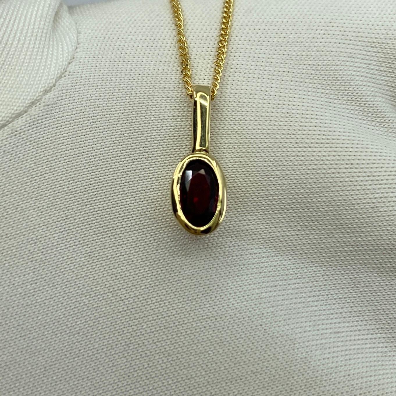 Untreated Deep Red Ruby 0.51ct Oval Cut 18k Yellow Gold Rubover Pendant Necklace For Sale 7