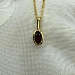 Untreated Deep Red Ruby 0.51ct Oval Cut 18k Yellow Gold Rubover Pendant Necklace