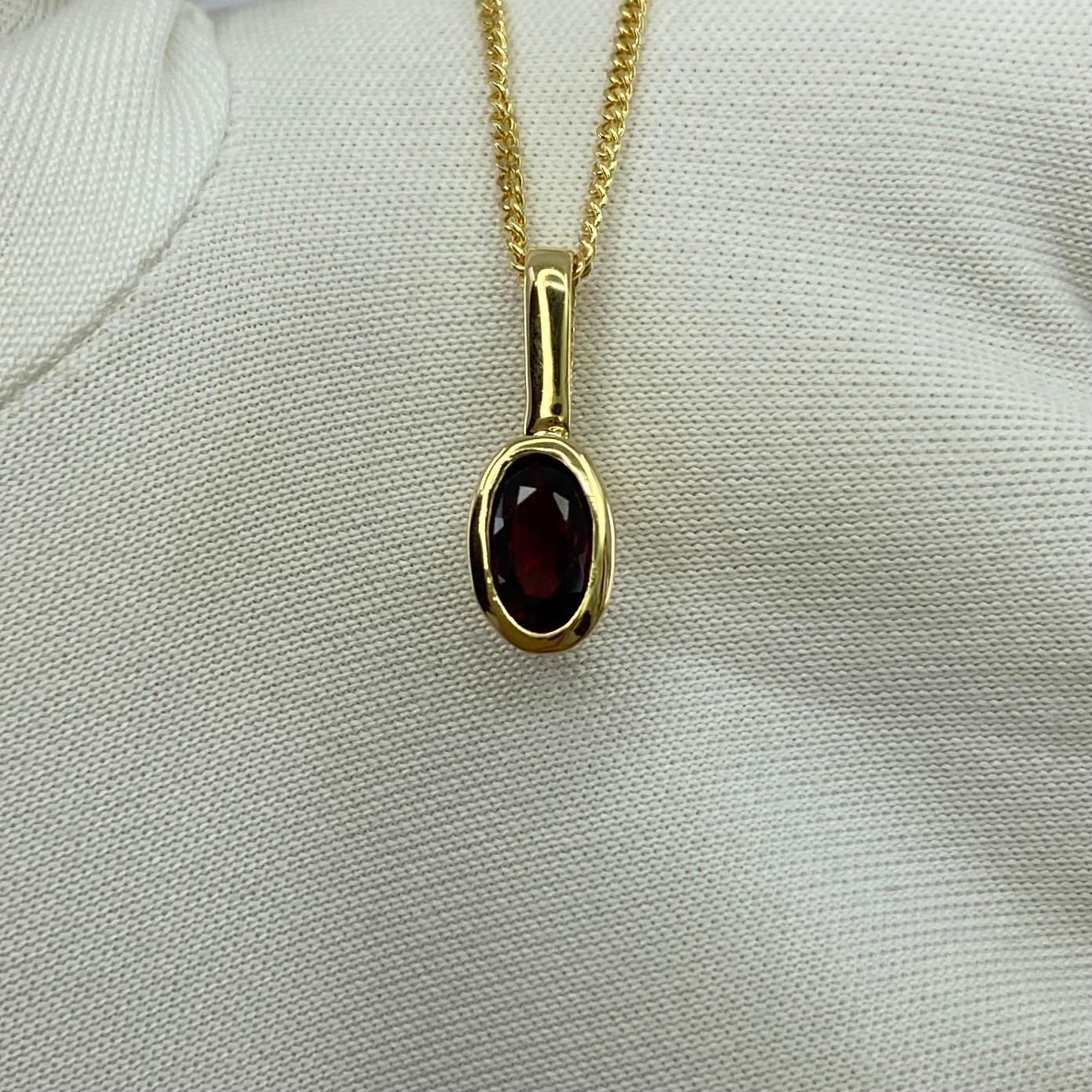 Untreated Deep Red Ruby 0.51ct Oval Cut 18k Yellow Gold Rubover Pendant Necklace In New Condition For Sale In Birmingham, GB