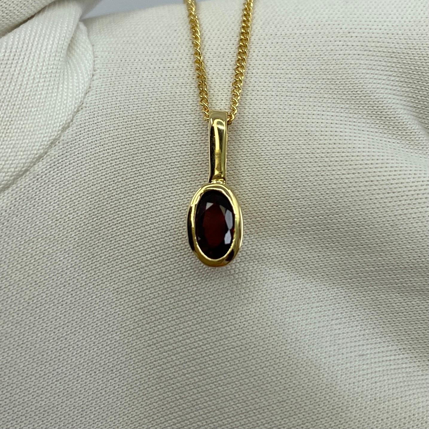 Women's or Men's Untreated Deep Red Ruby 0.51ct Oval Cut 18k Yellow Gold Rubover Pendant Necklace For Sale