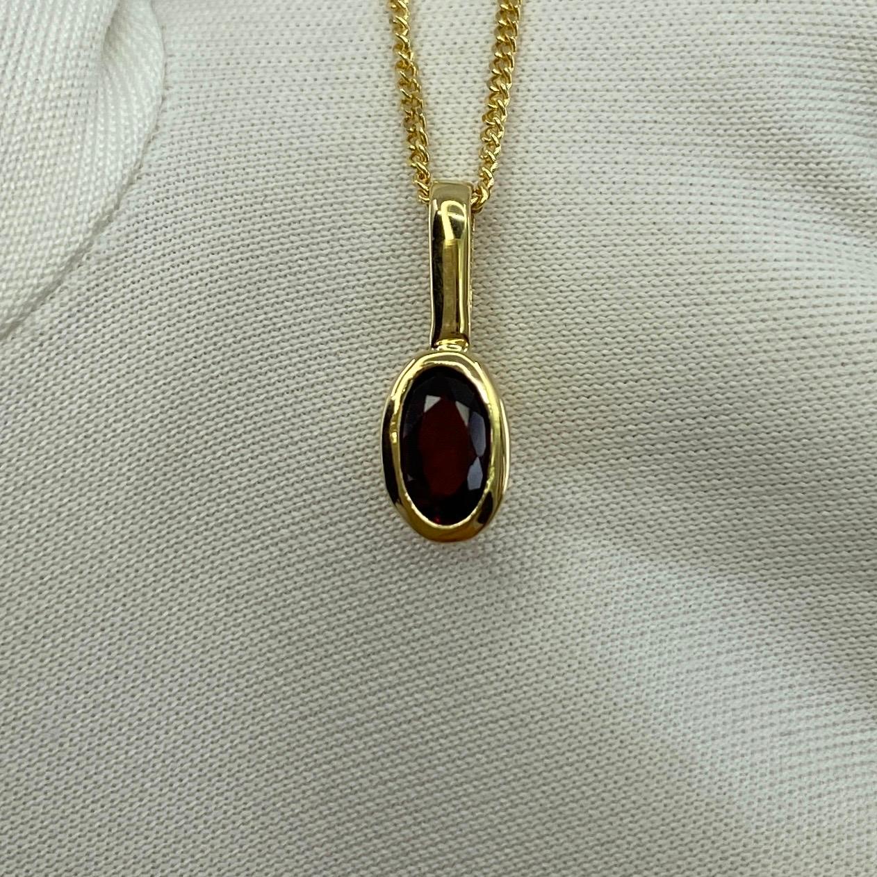 Untreated Deep Red Ruby 0.51ct Oval Cut 18k Yellow Gold Rubover Pendant Necklace For Sale 1