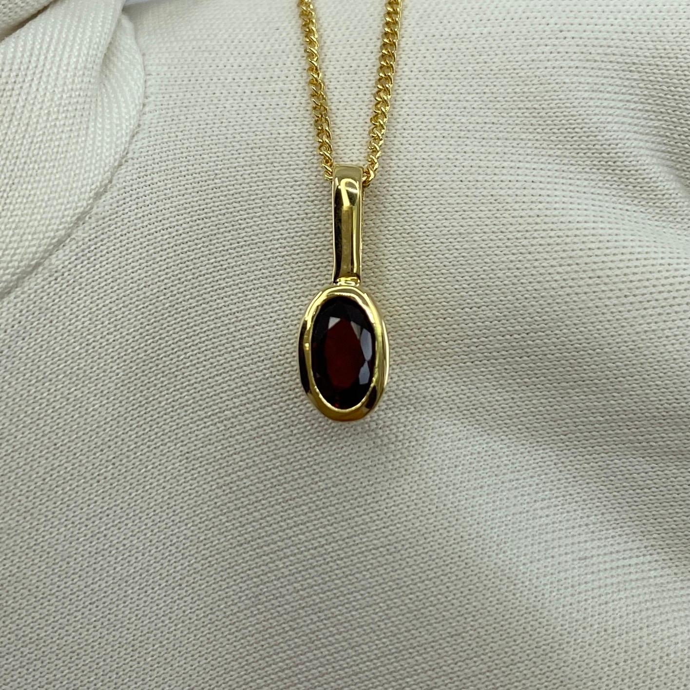 Untreated Deep Red Ruby 0.51ct Oval Cut 18k Yellow Gold Rubover Pendant Necklace For Sale 3