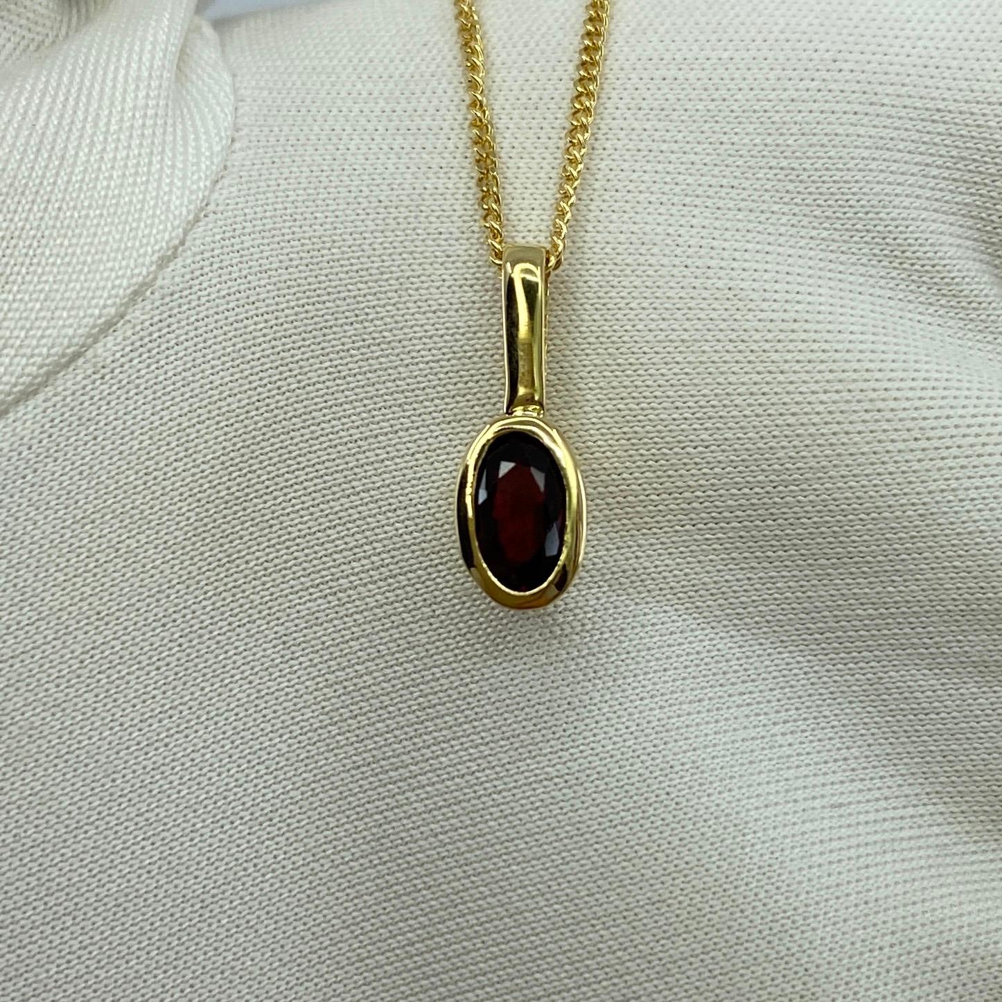 Untreated Deep Red Ruby 0.51ct Oval Cut 18k Yellow Gold Rubover Pendant Necklace For Sale 4