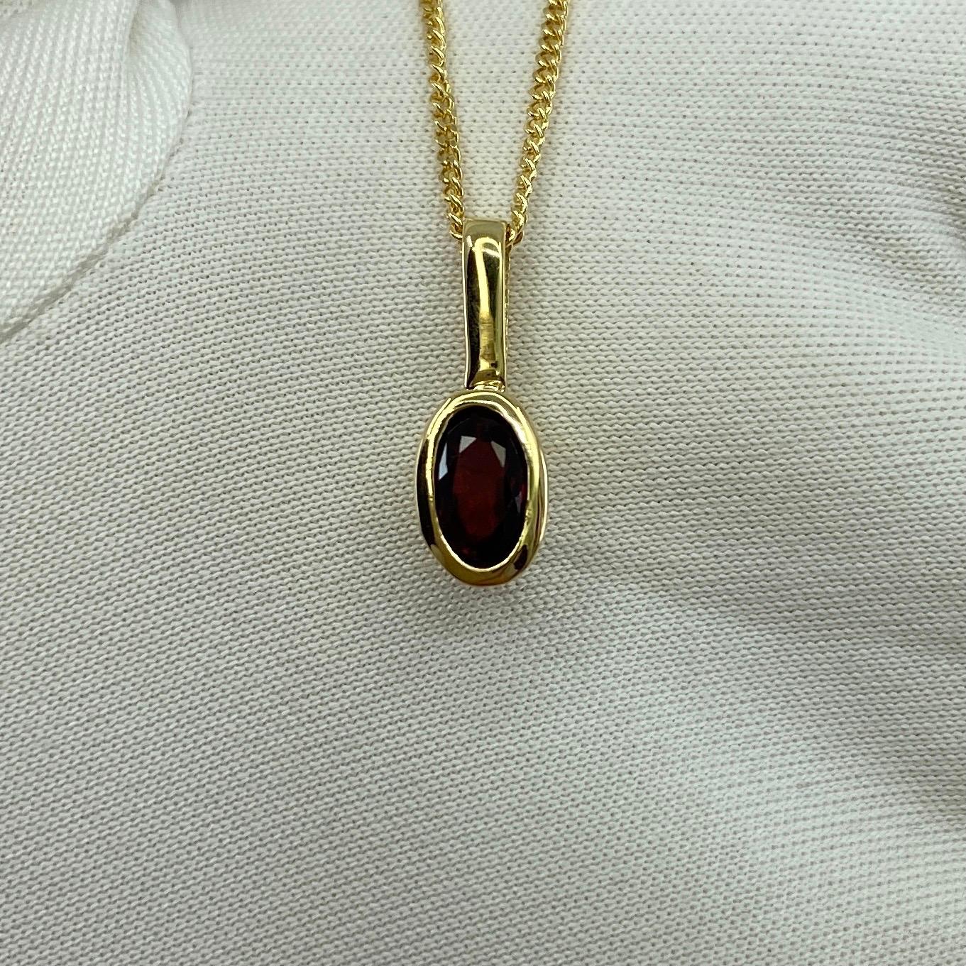 Untreated Deep Red Ruby 0.51ct Oval Cut 18k Yellow Gold Rubover Pendant Necklace For Sale 5