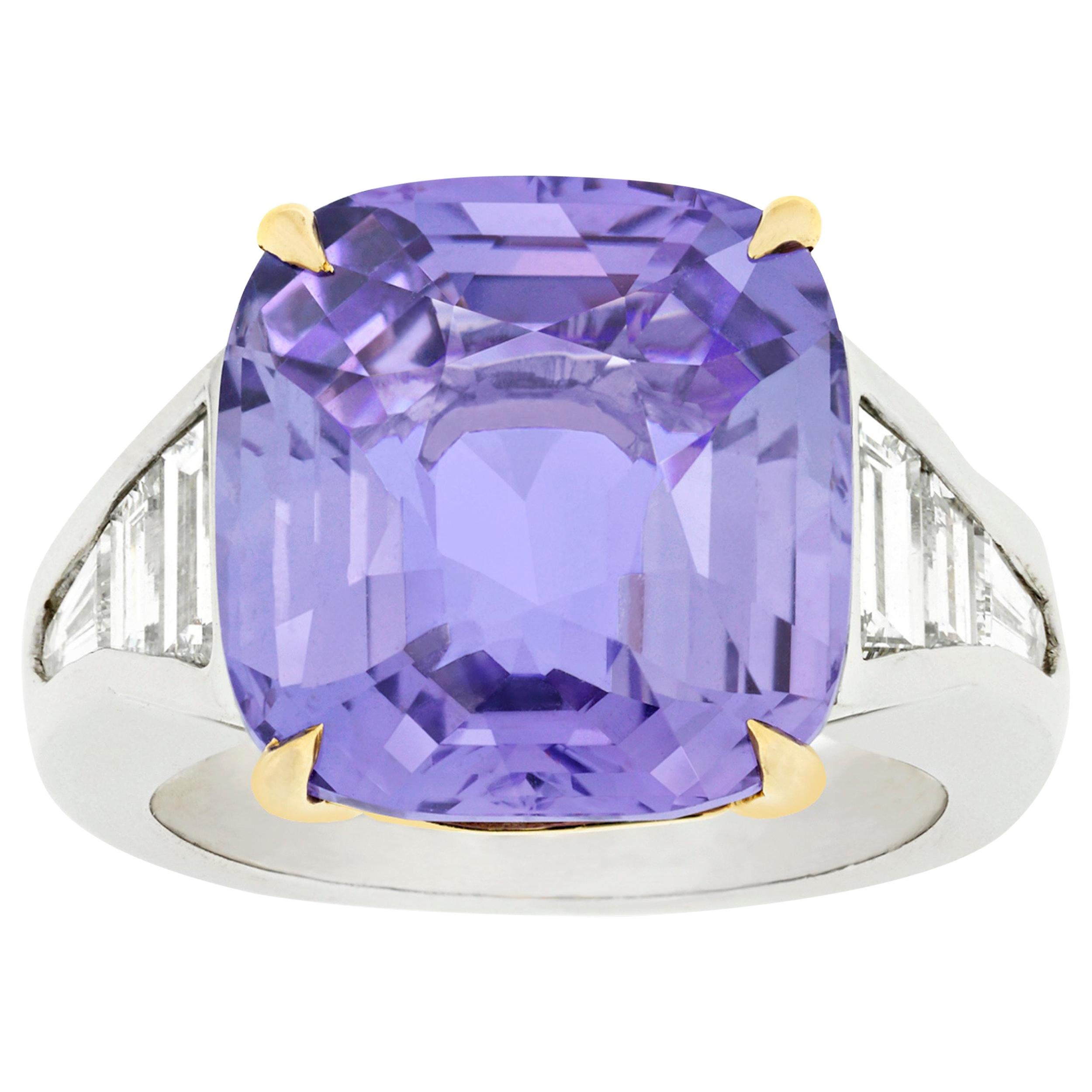 Untreated Fancy Lavender Sapphire Ring, 13.58 Carat