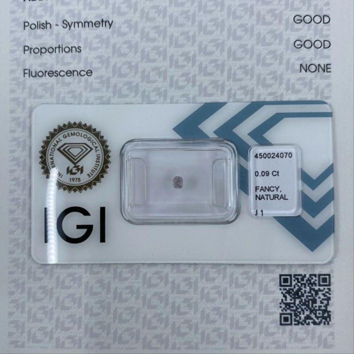 Untreated Fancy Pink Diamond IGI Certified 0.09ct Sealed Blister I1 Cushion Cut 6