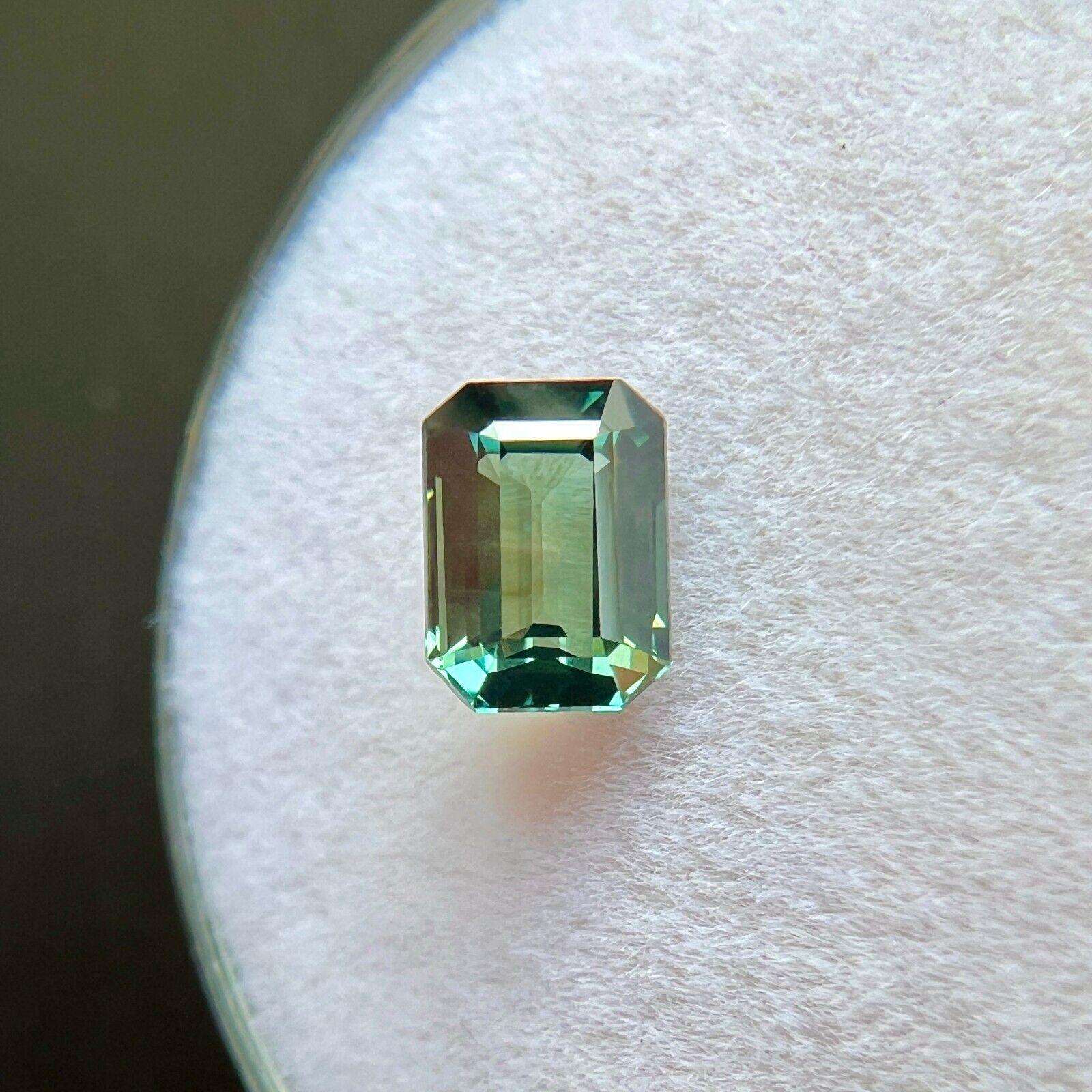 Zafiro verde azul sin tratar certificado GIA 0,98 ct talla octogonal esmeralda 6x4,5 mm en Nuevo estado para la venta en Birmingham, GB