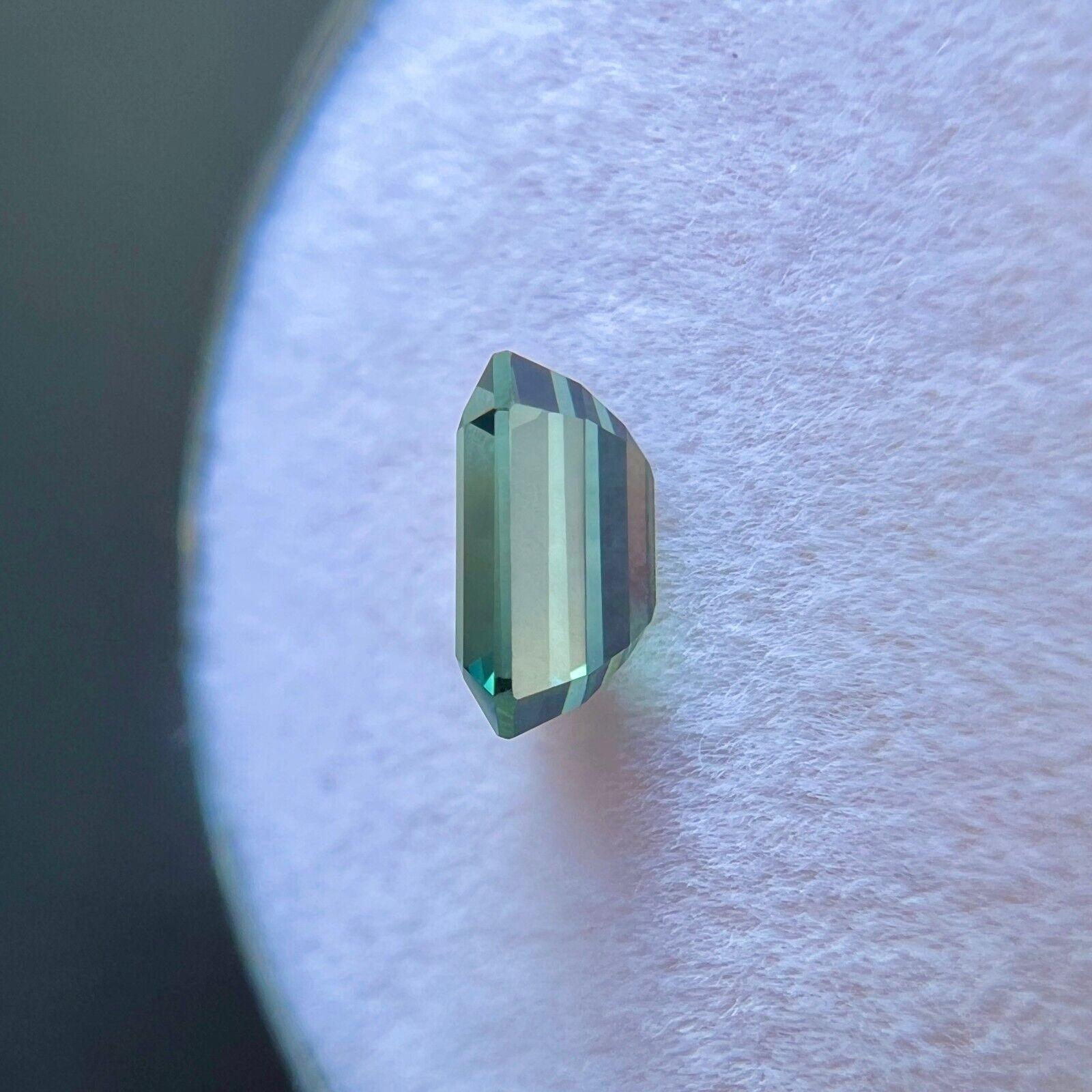 Femenino o masculino Zafiro verde azul sin tratar certificado GIA 0,98 ct talla octogonal esmeralda 6x4,5 mm en venta