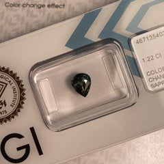 Untreated Green Blue Colour Change Sapphire 1.22ct Pear Teardrop IGI Certified