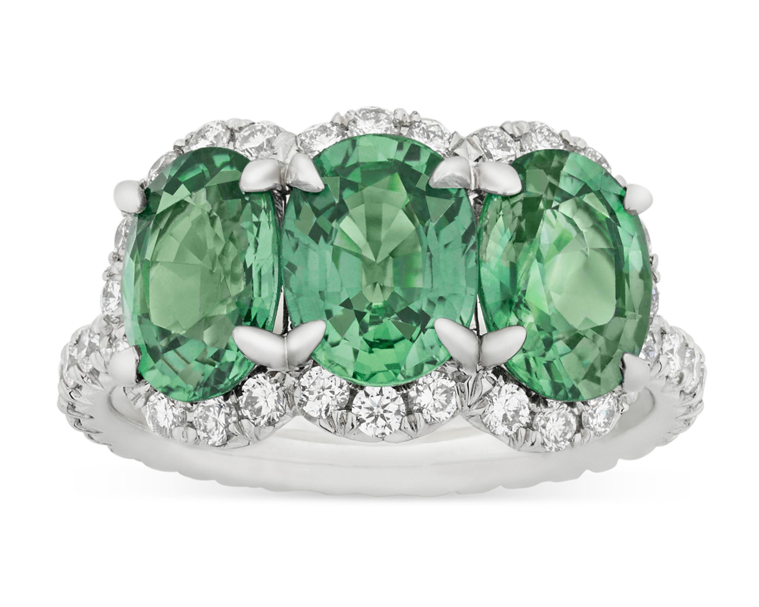 Modern Untreated Green Sapphire Ring, 4.69 Carat