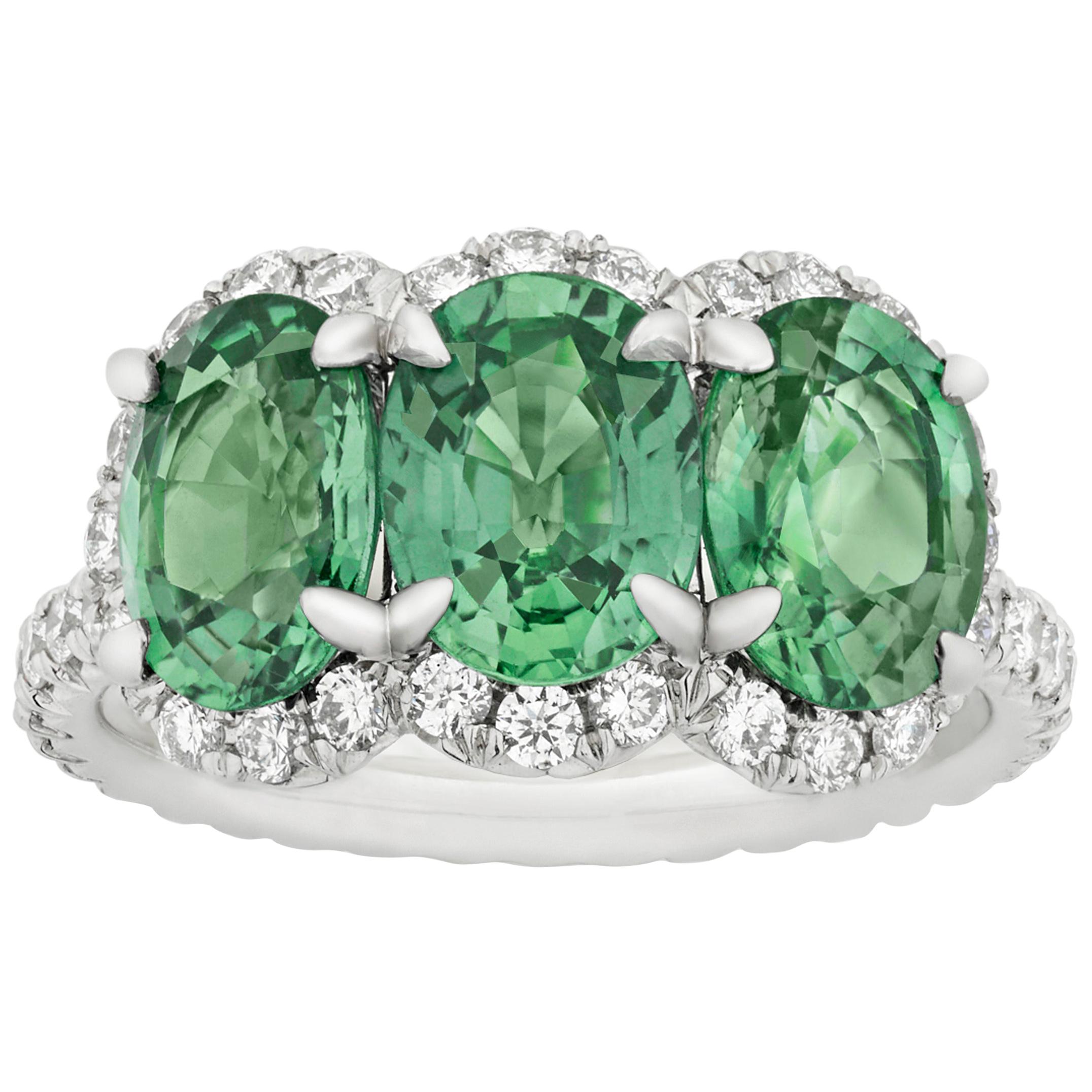 Untreated Green Sapphire Ring, 4.69 Carat