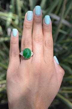 Untreated Jadeite & Diamond 3 Stone Cocktail Ring