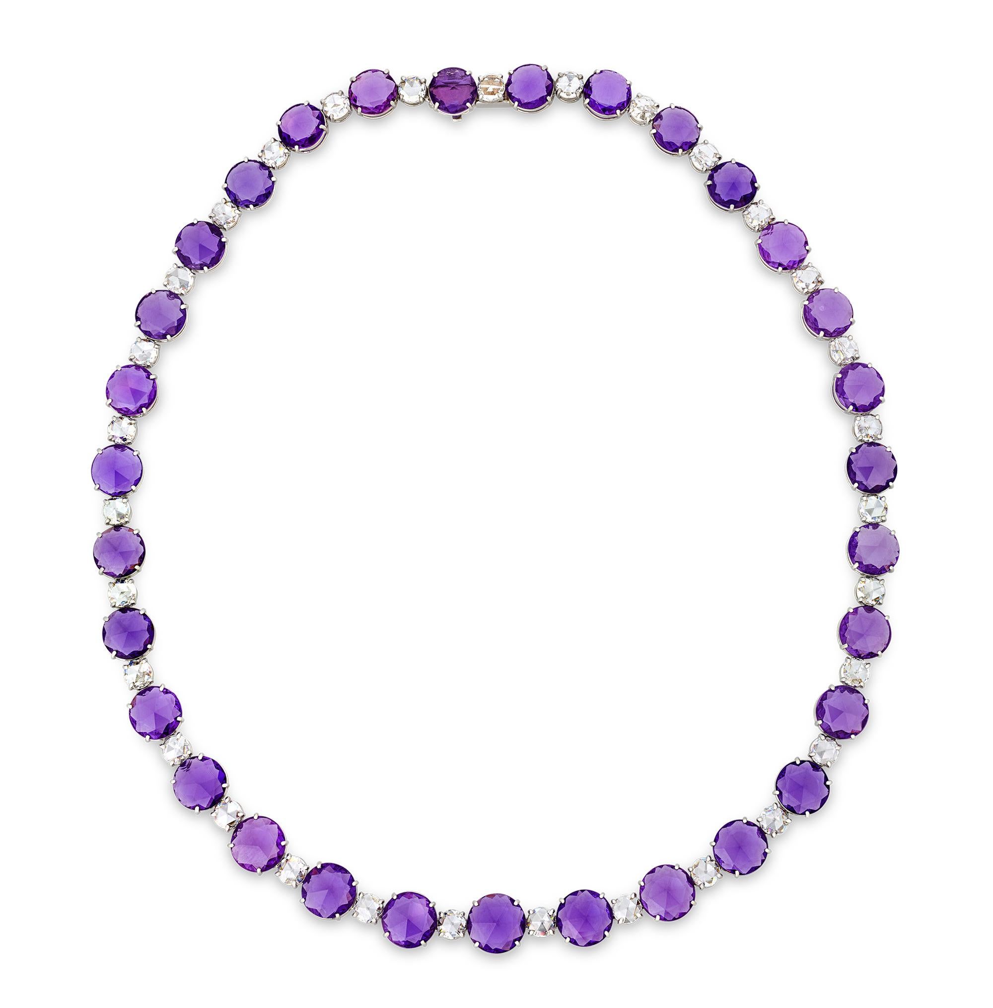 Modern Untreated Lilac Sapphire and Diamond Necklace For Sale