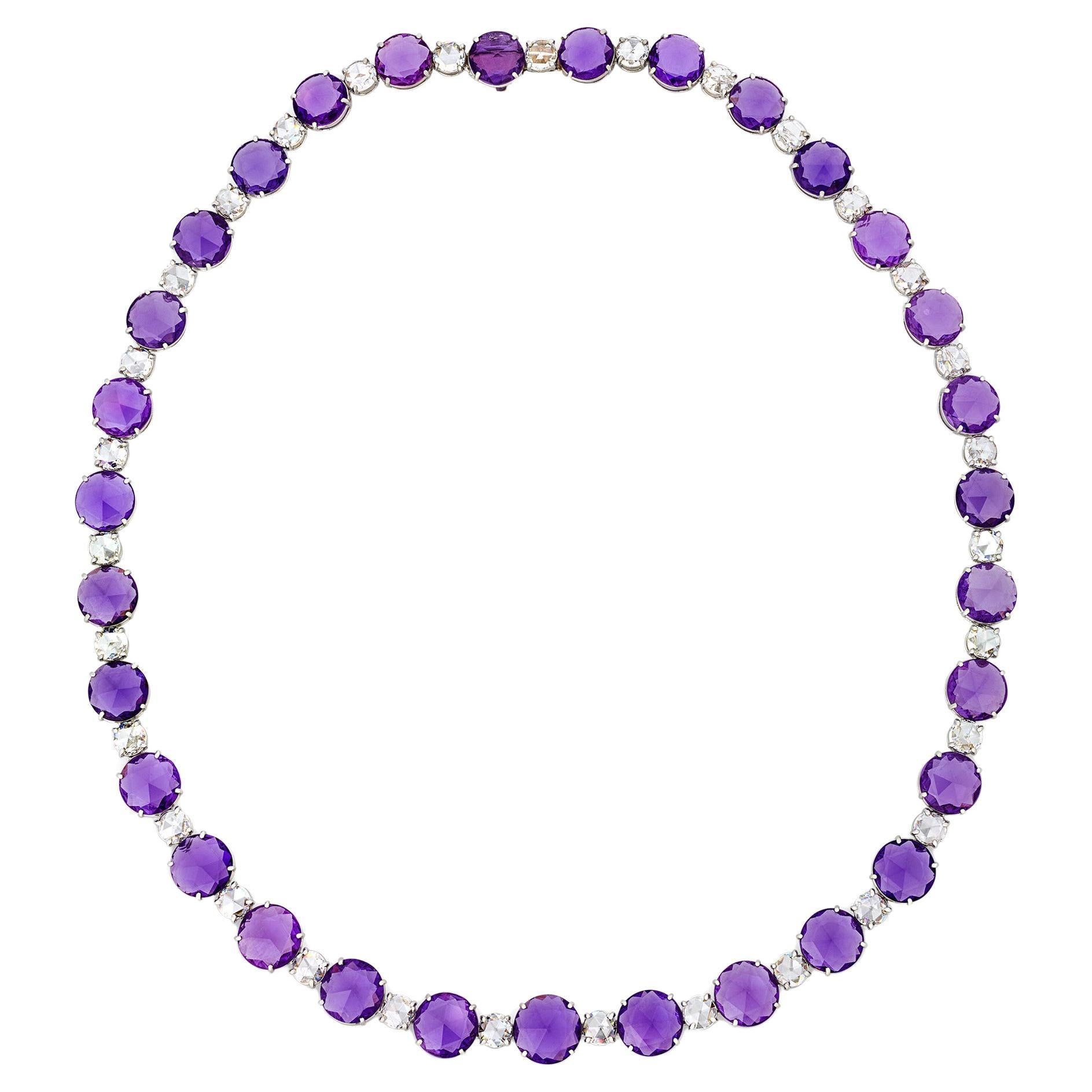 Untreated Lilac Sapphire and Diamond Necklace For Sale