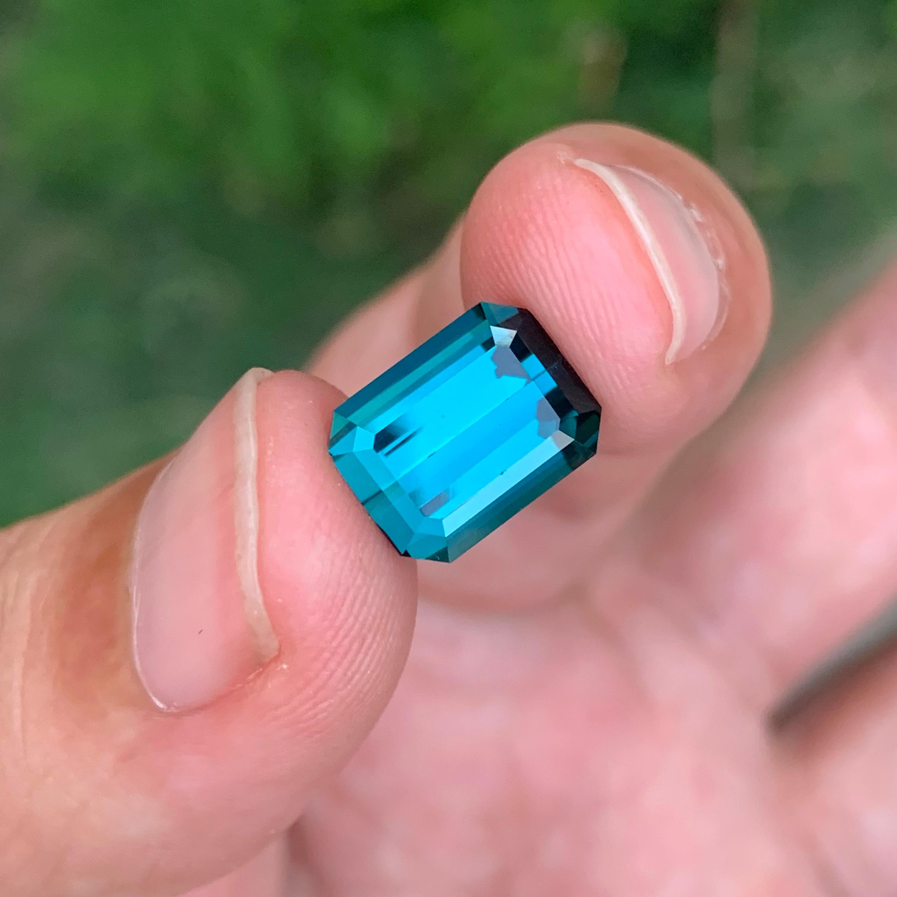 Tourmaline Indicolite Naturelle Non Traitée Taille Emeraude en vente 7