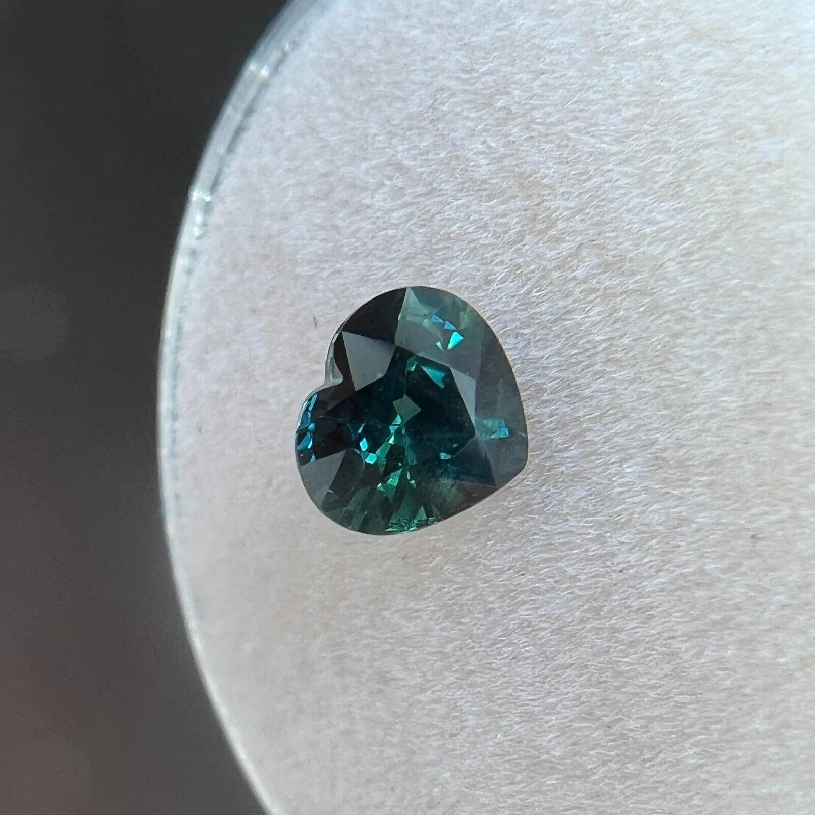 Untreated Natural Sapphire 1.16ct Fine Green Blue Teal Heart Cut Loose Gem VS

Natural Untreated Green Blue ‘Teal’ Australian Sapphire Gemstone. 
1.16 Carat with a beautiful and unique greenish blue teal colour. Also has excellent clarity, a very