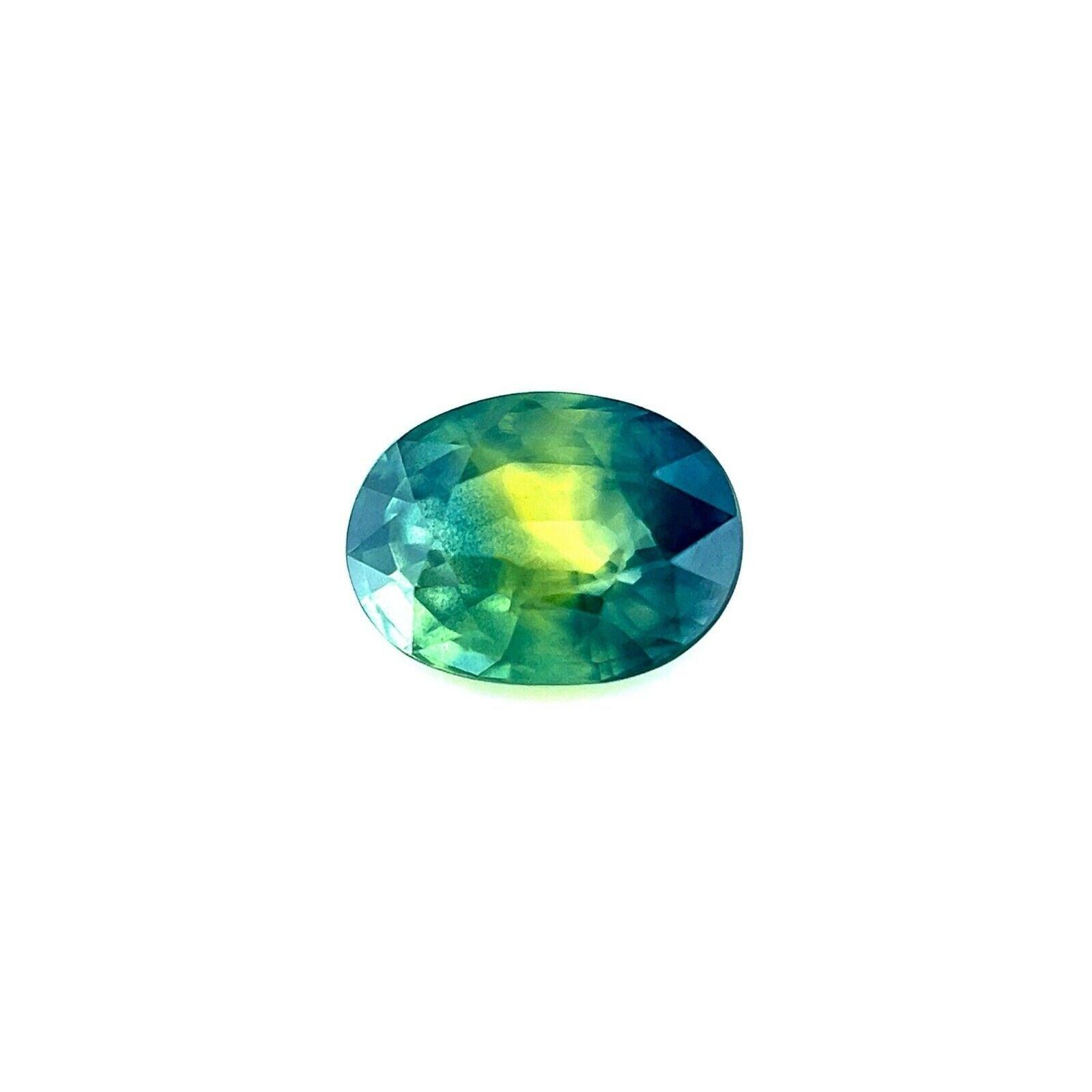 Untreated Parti Colour Australian Sapphire 0.99ct Blue Green Oval Cut 6.8x4.8mm

Untreated Natural Australian Parti Colour Blue Green Yellow Sapphire Gemstone.
0.99 Carat with a beautiful vivid green blue yellow colour and good clarity, some small