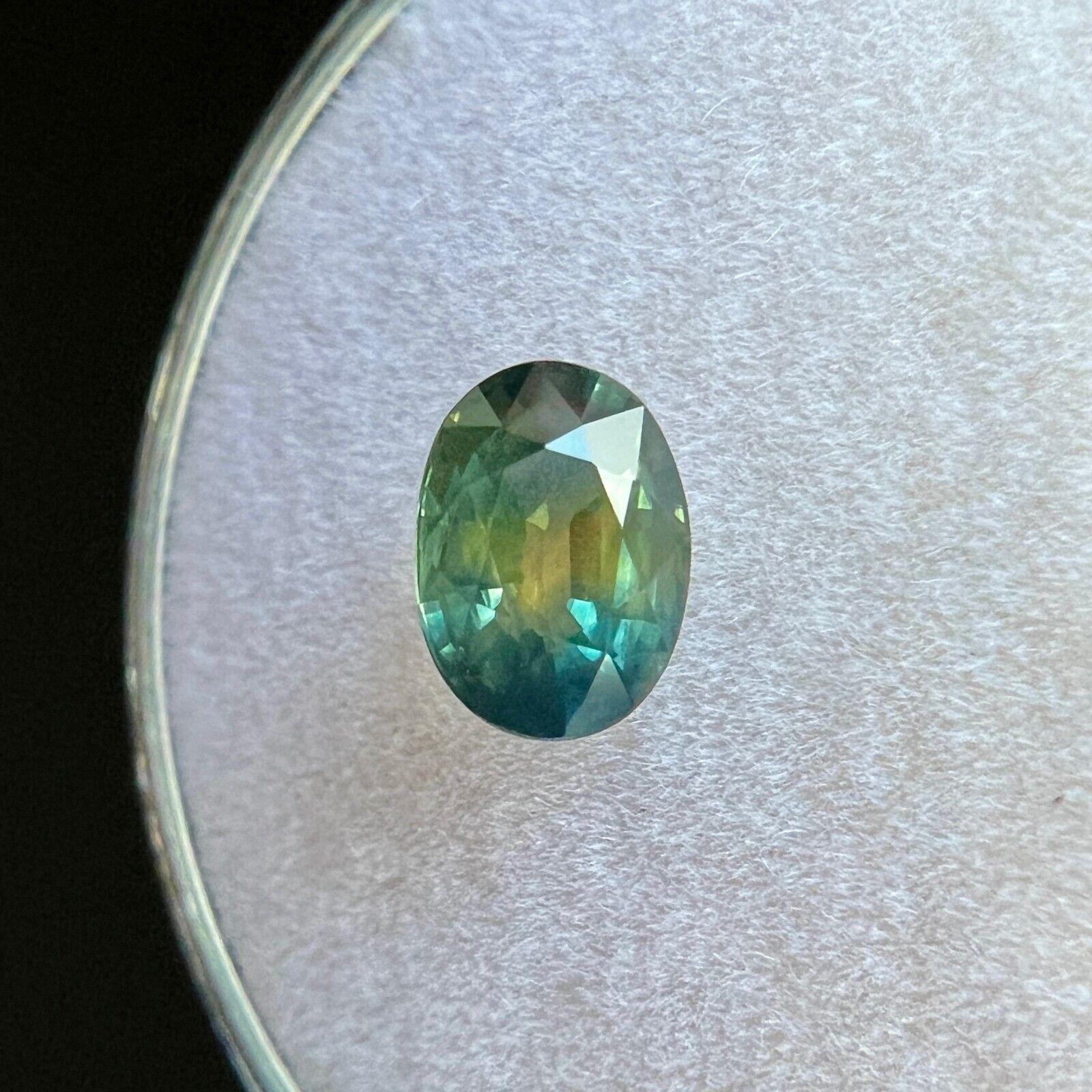 Women's or Men's Untreated Parti Colour Australian Sapphire 0.99ct Blue Green Oval Cut 6.8x4.8mm For Sale