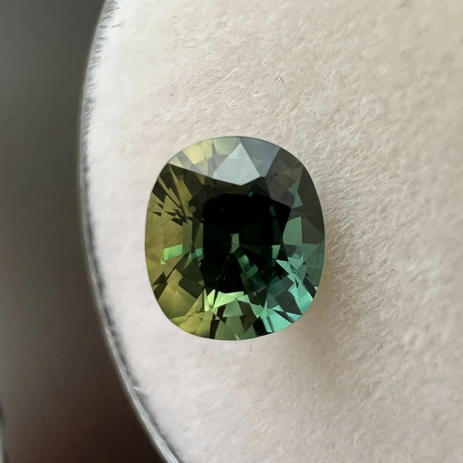 Untreated Parti Colour Sapphire 1.26ct GIA Certified Cushion Cut No Heat Gem

GIA Certified Untreated Thai Parti Colour Sapphire Gemstone.
1.26 Carat unheated sapphire with a beautiful blue-green yellow parti colour effect. Fully certified by GIA