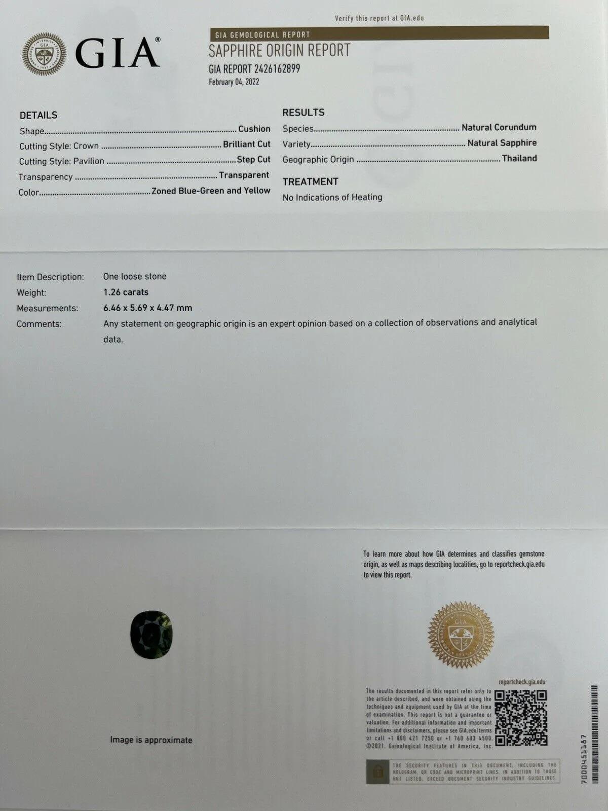 Unbehandelter Parti Farbe Saphir 1,26 Karat GIA zertifizierter Kissenschliff Unbehandelter Edelstein im Angebot 4