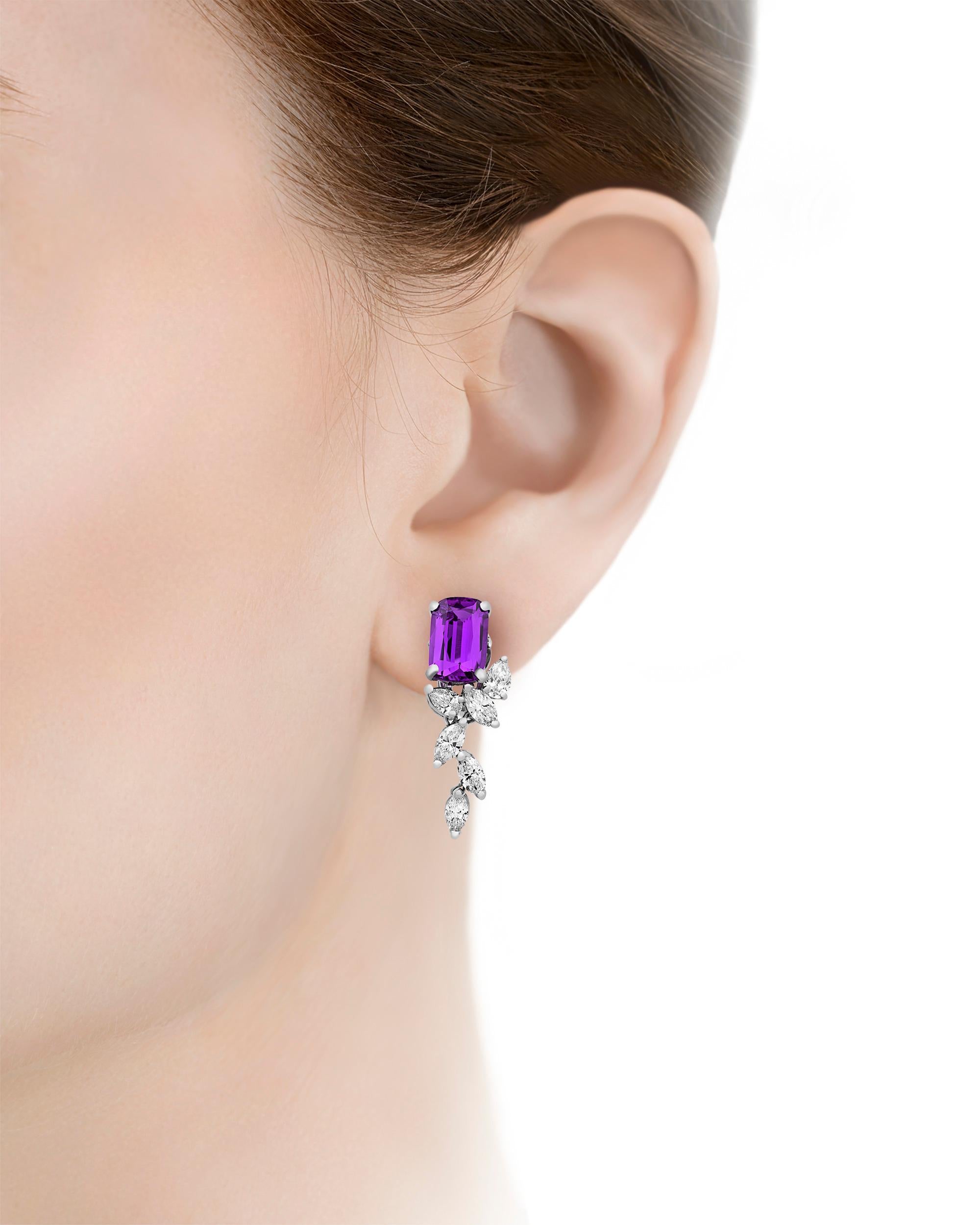 Modern Untreated Purple Sapphire Earrings by Oscar Heyman, 6.60 Carats