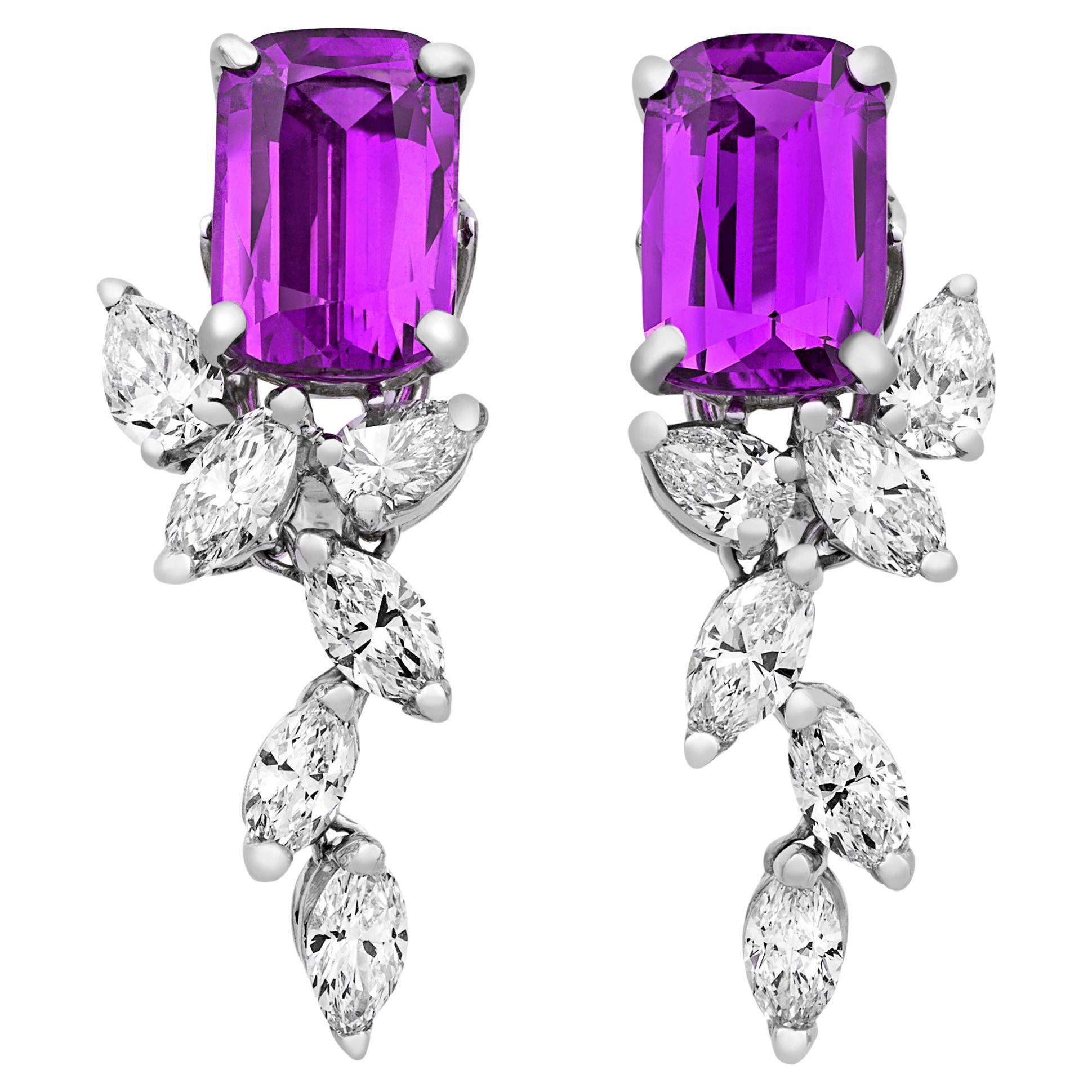 Untreated Purple Sapphire Earrings by Oscar Heyman, 6.60 Carats