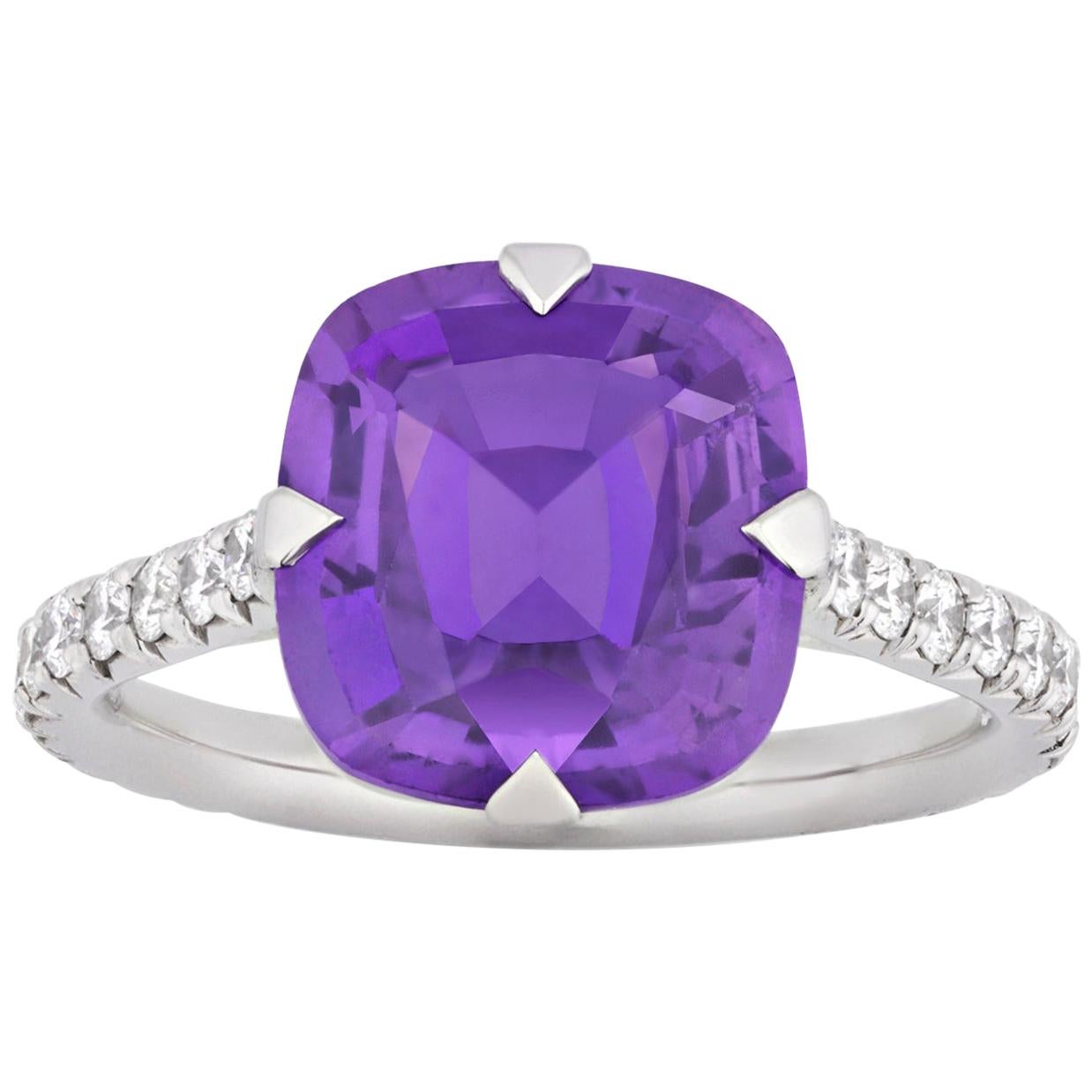 Untreated Purple Sapphire Ring, 4.07 Carat