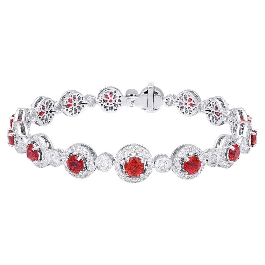 Untreated Red Spinel Stone 5.84 cts in 18K White Gold Bracelet with Diamonds For Sale