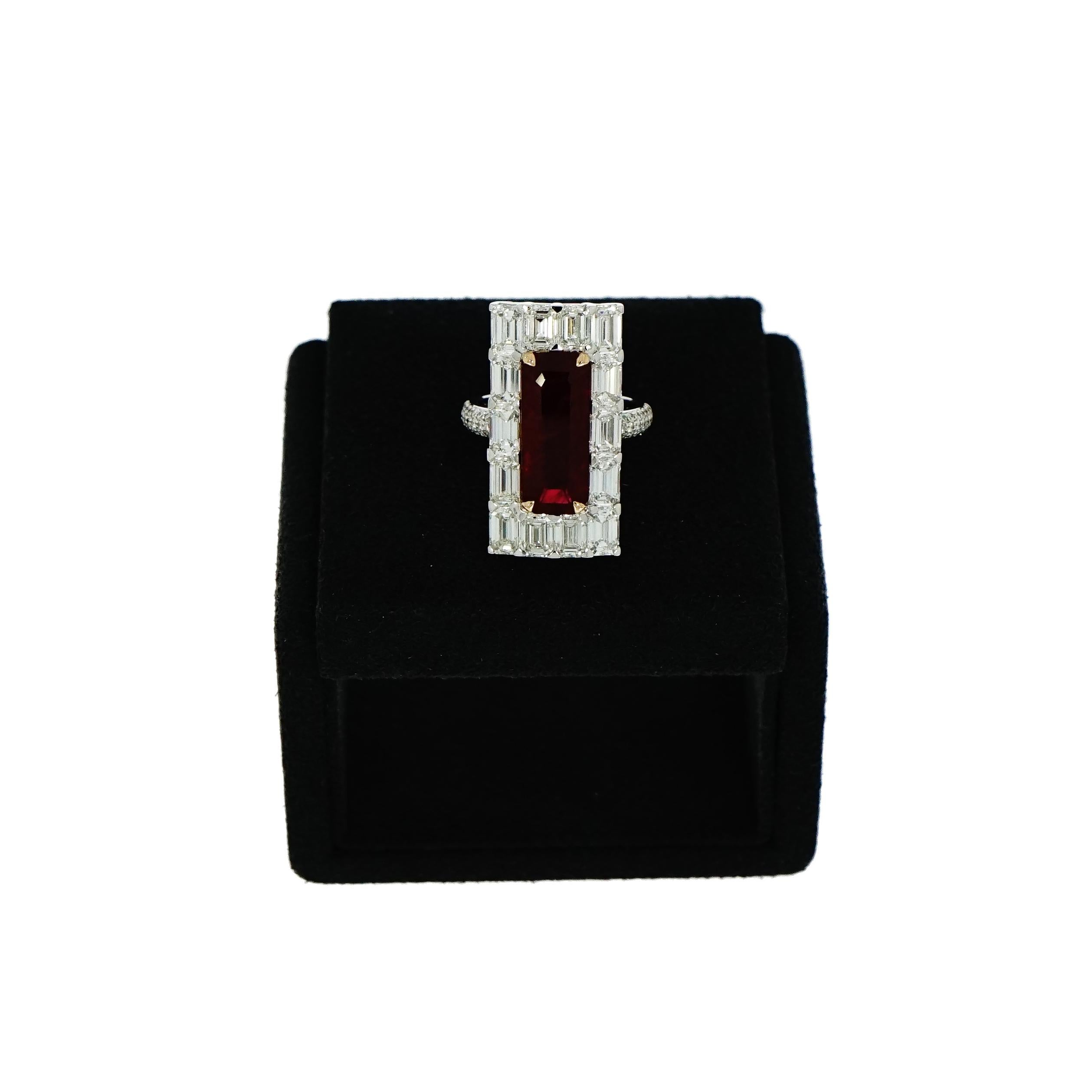 Women's Untreated Ruby and Diamond White Gold Cocktail Ring