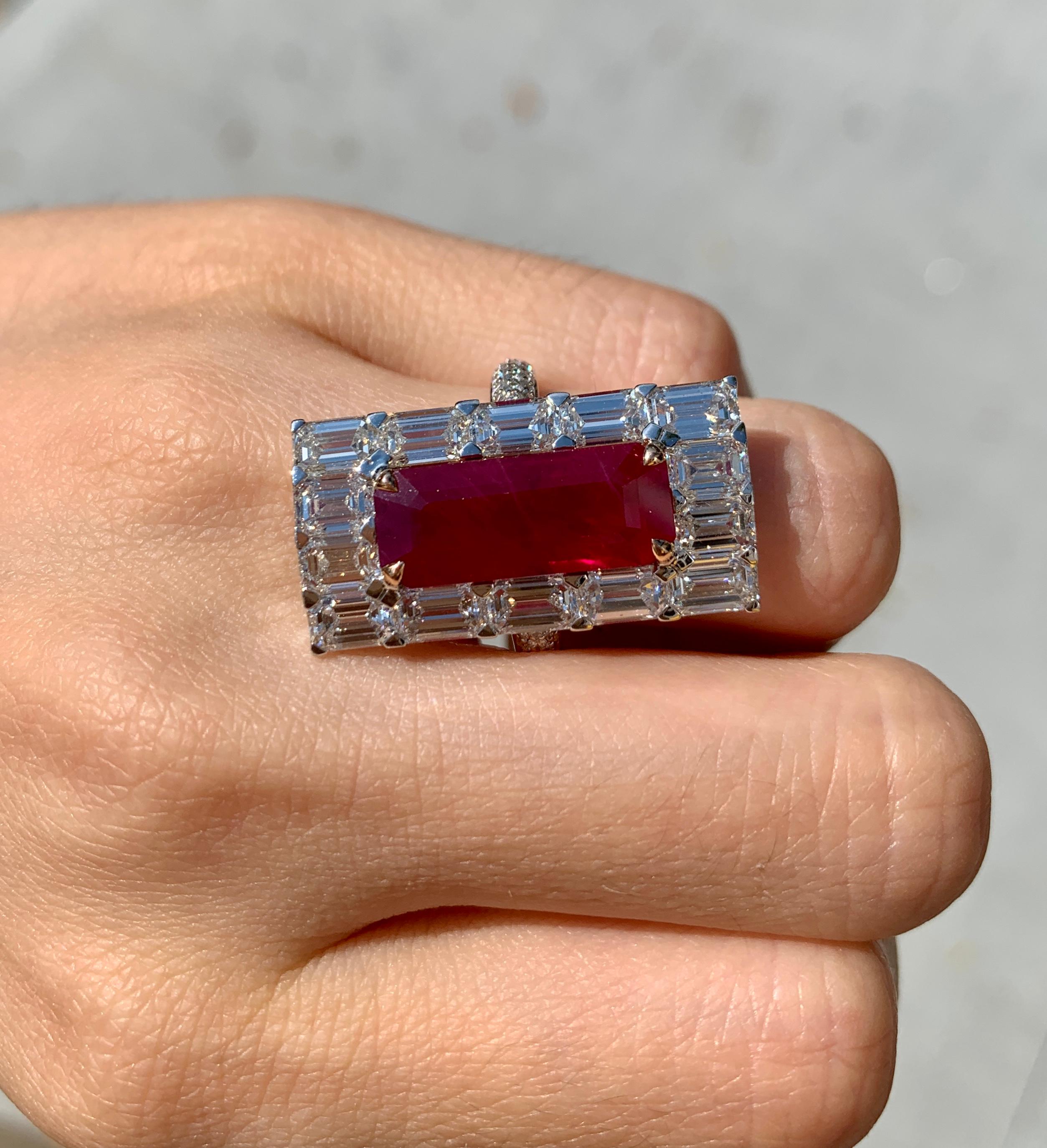 Untreated Ruby and Diamond White Gold Cocktail Ring 1