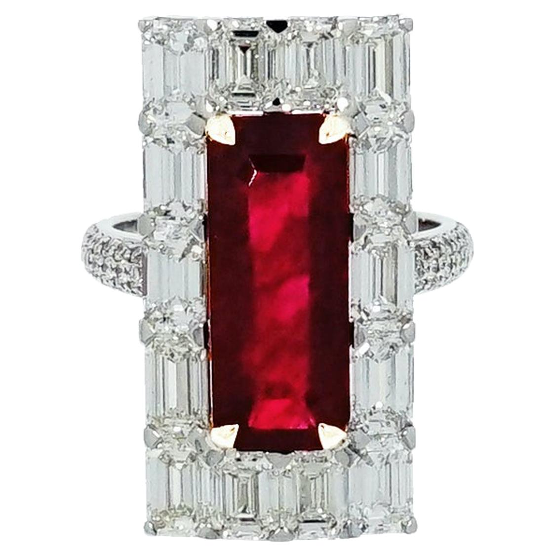 Untreated Ruby and Diamond White Gold Cocktail Ring