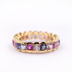 Untreated Multicolored Sapphire and Ruby Cocktail Ring in 20 Karat Yellow Gold